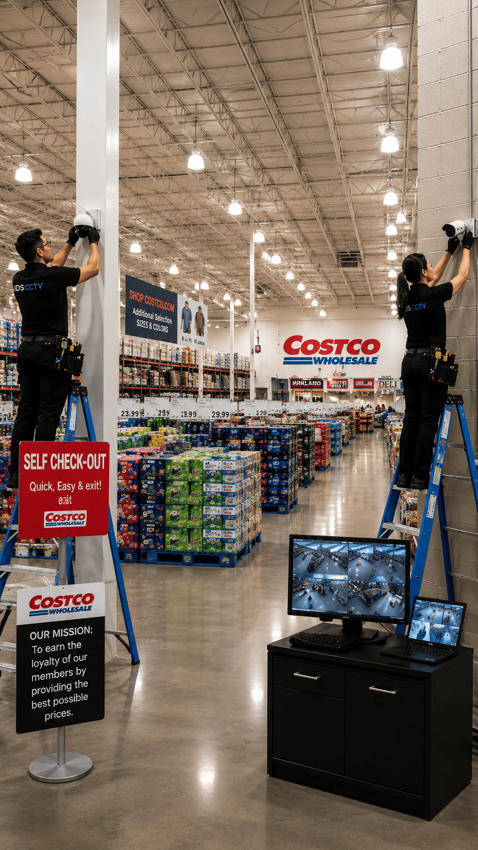 IDS CCTV team installing cameras at Costco wholesale property in Florida