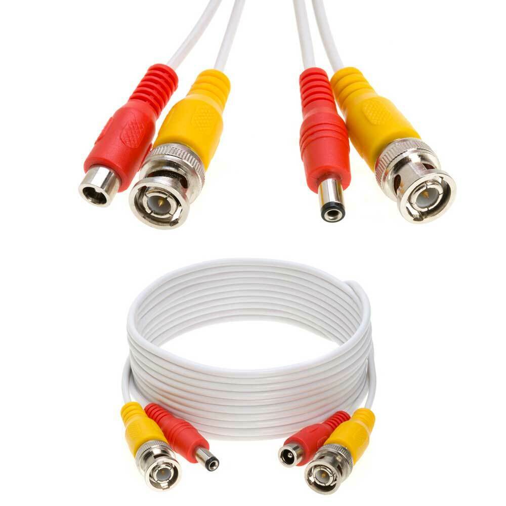 Extender Siamese 60FT CABLE WHITE PREMIUM CCTV Security Camera Video BNC Adapter