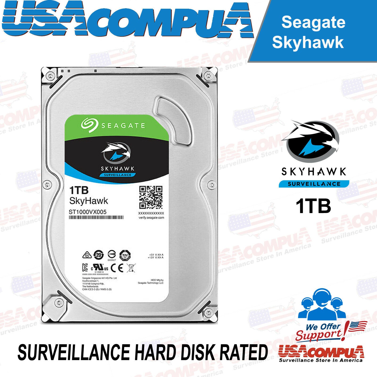 Thumbnail 4 for 1TB Seagate Skyhawk AI SATA III 6.0GB/S 3.5" HDD 256MB NEW 2024