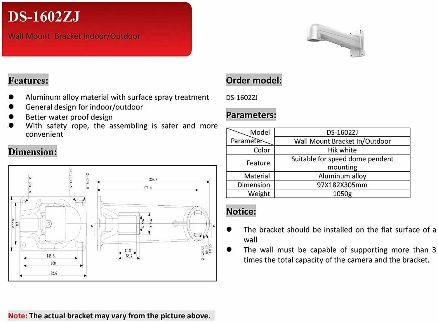 Thumbnail 4 for HIKVISION PTZ WALL MOUNT DS-1602ZJ Bracket Aluminium Alloy Original