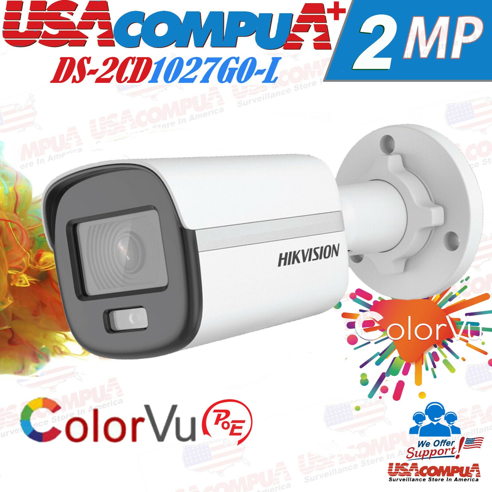 Thumbnail 3 for DS-2CD1027G0-L Hikvision ColorVu 2MP PoE Camera Bullet