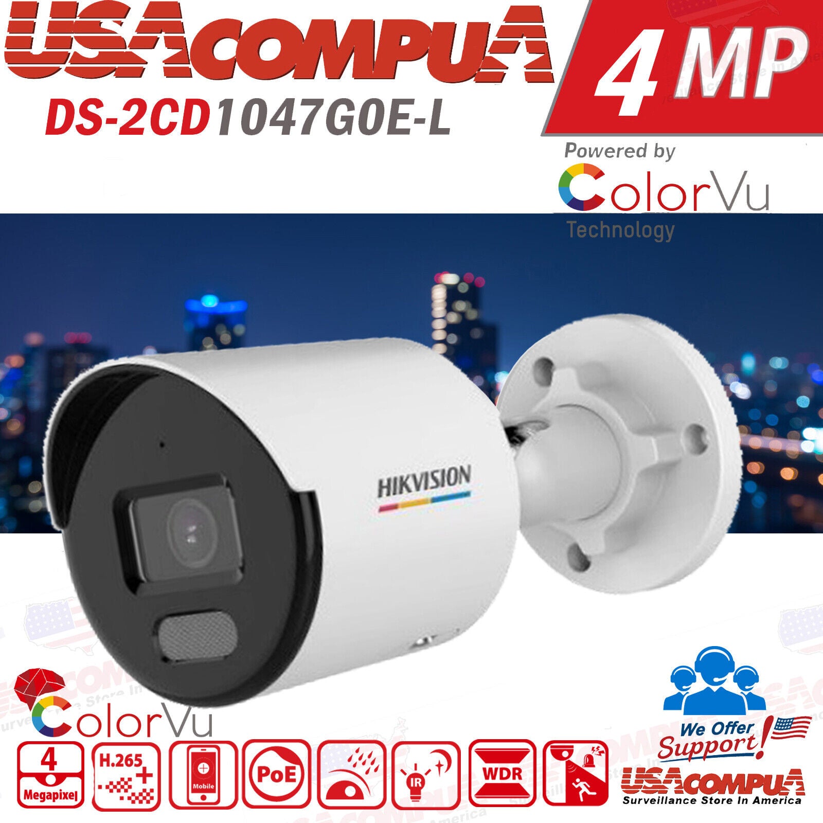 Thumbnail 2 for HIKVISION DS-2CD1047G0-L 4 MP ColorVu Fixed Bullet Network Camera