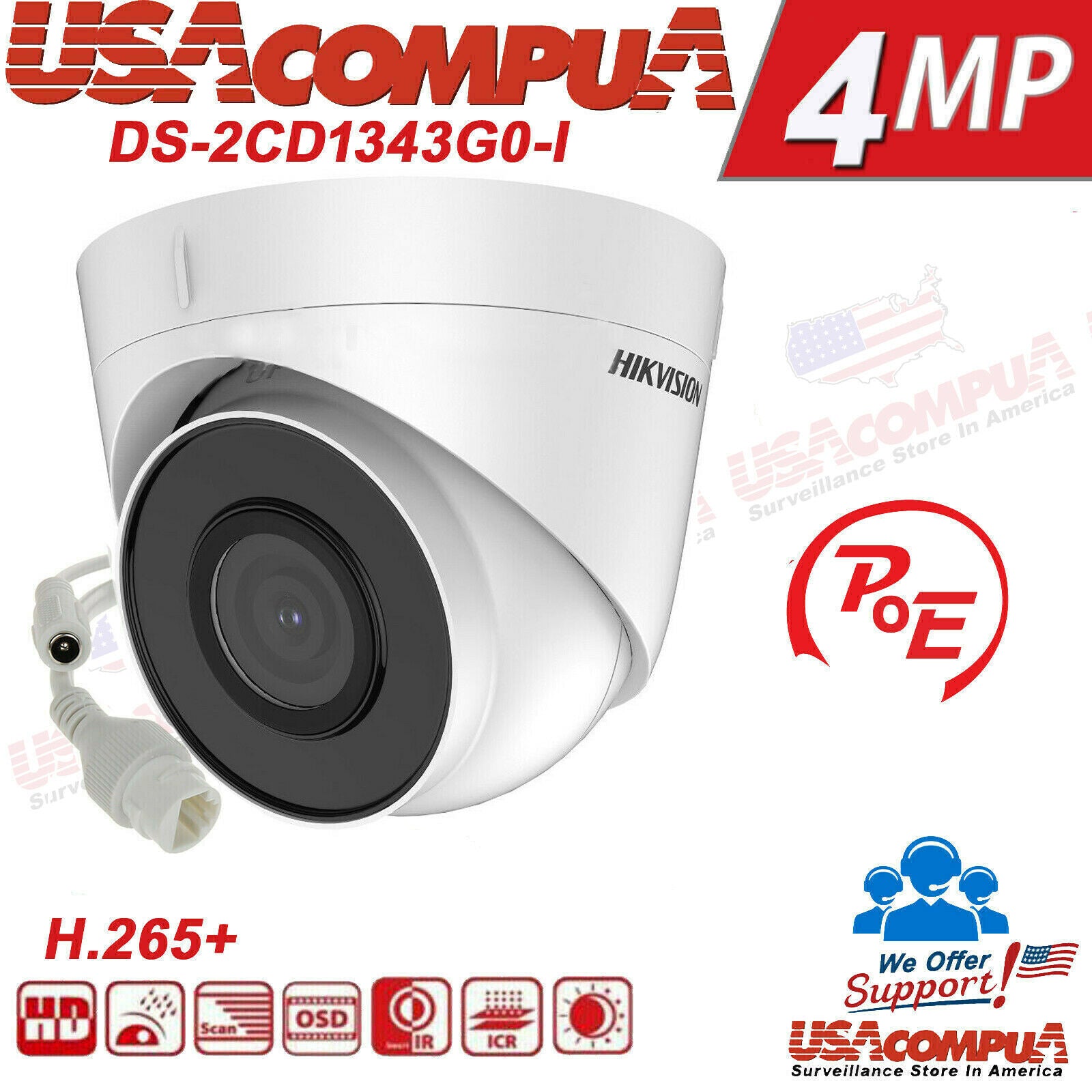 Thumbnail 3 for DS-2CD1323G0-I 2.8MM HIKVISION 2MP POE Camera IP fix lent Turret Waterproof H265