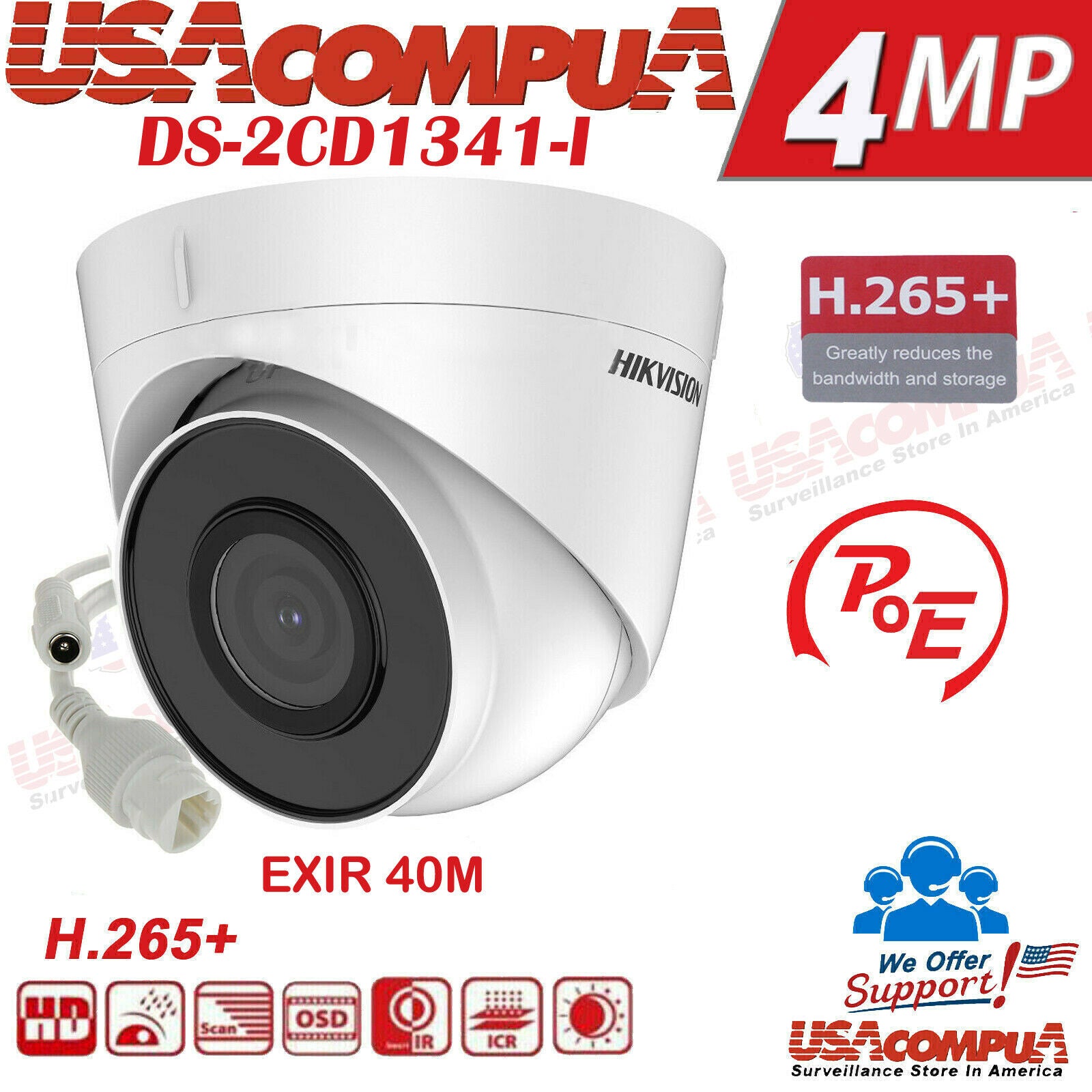 Thumbnail 2 for Hikvision 4MP PoE IP Turret DS-2CD1343G0-I /exir Waterproof Camera EXIR 30M