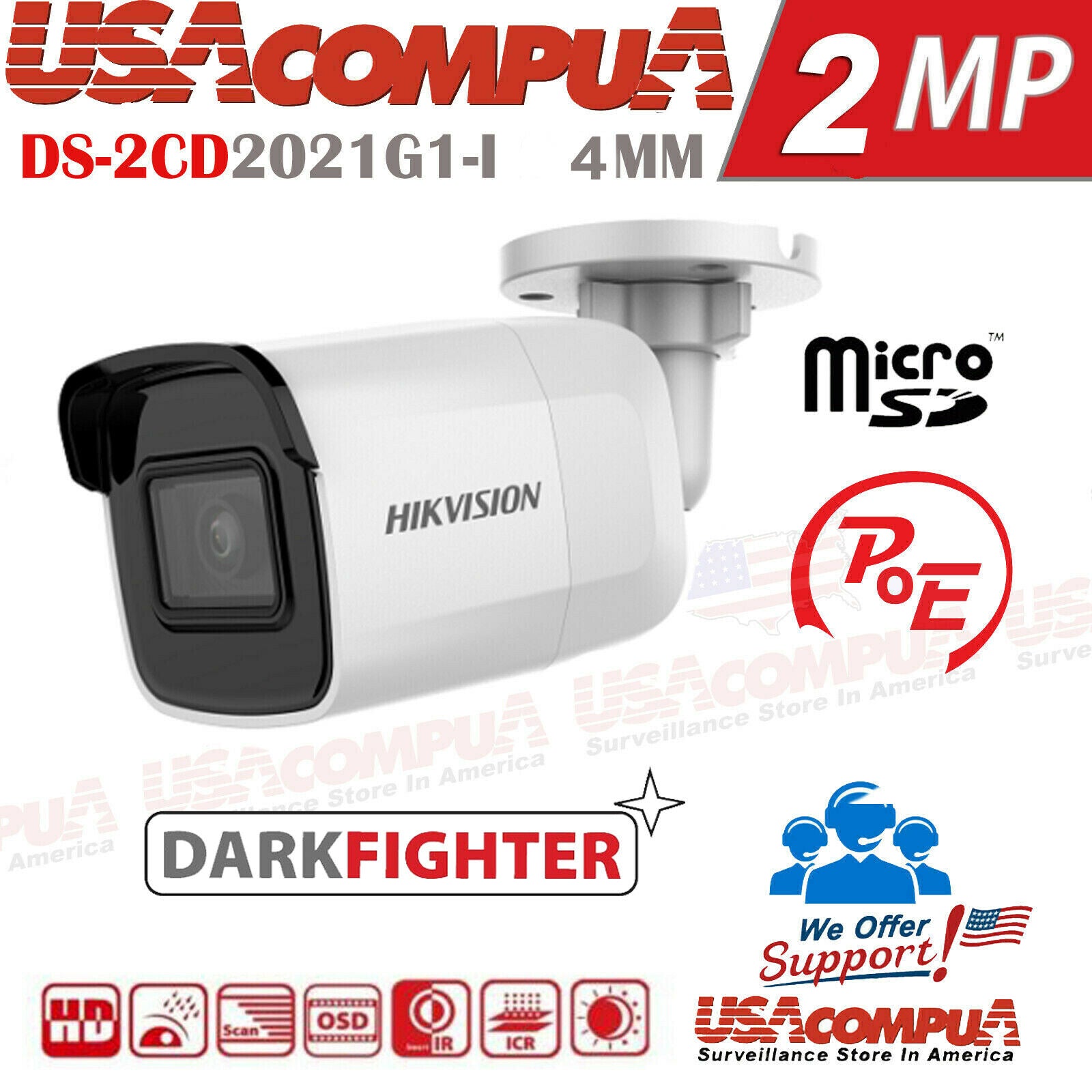 Thumbnail 2 for Hikvision DS-2CD2021G1-I 2MP IR Outdoor Bullet IP Camera with WDR