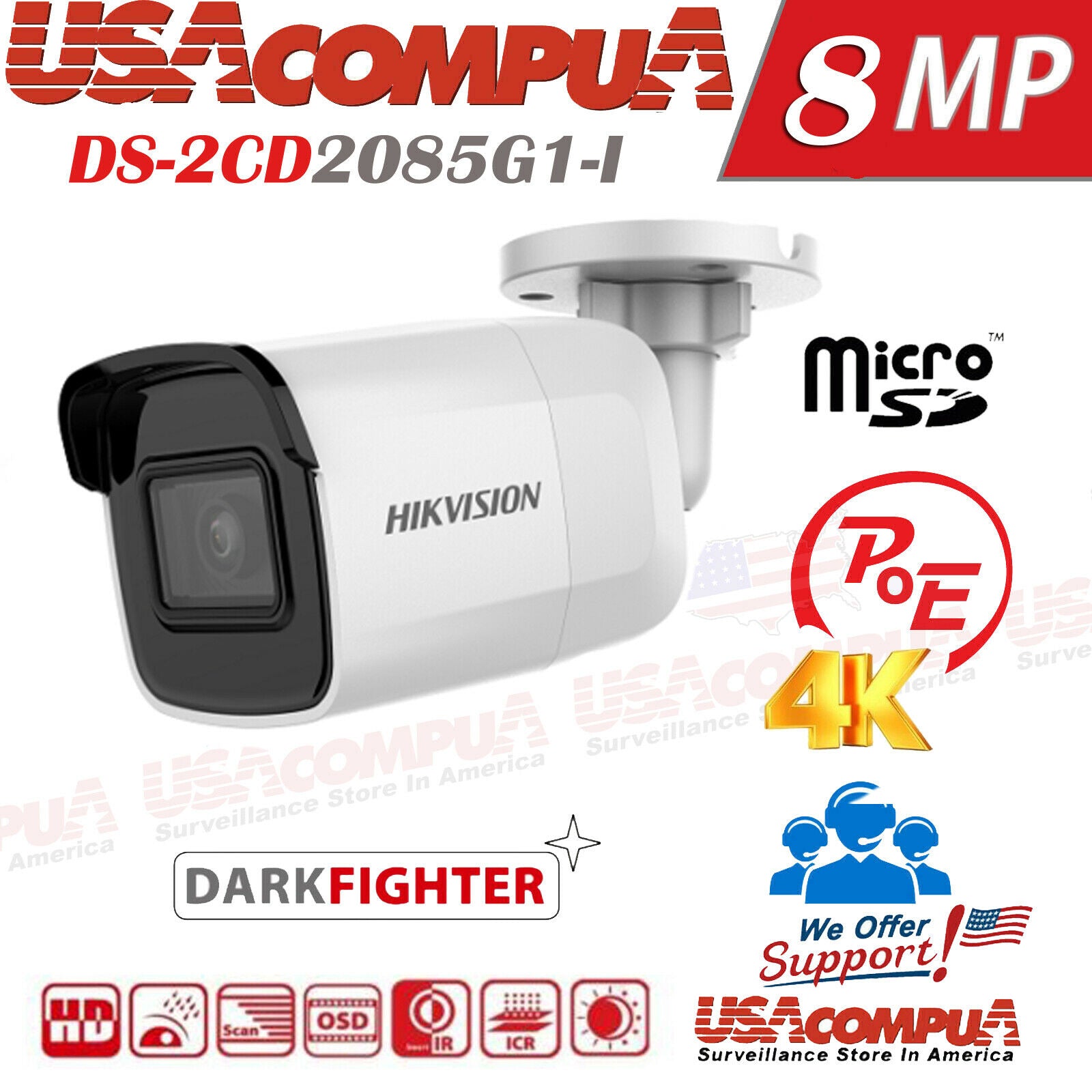Thumbnail 2 for Hikvision DS-2CD2085G1-I 8MP 4K IR Bullet Camera with DarkFighter & WDR