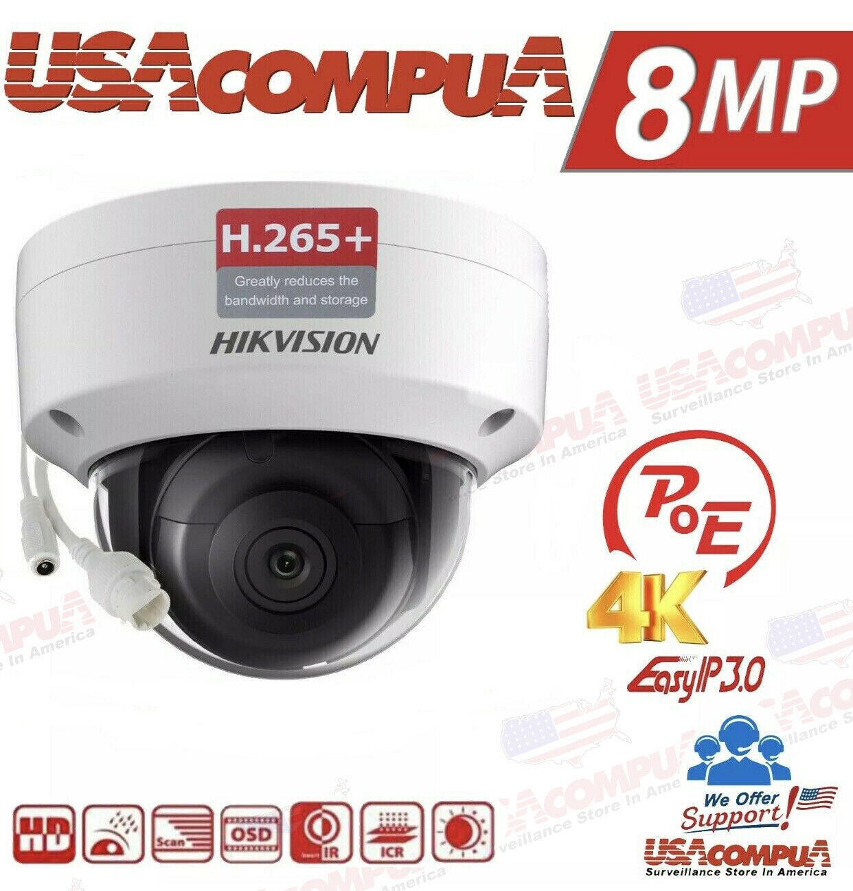 Thumbnail 2 for Hikvision 8MP 4K PoE IP Camera DS-2CD2183G0-I 8-Megapixel H.265 2.8mm