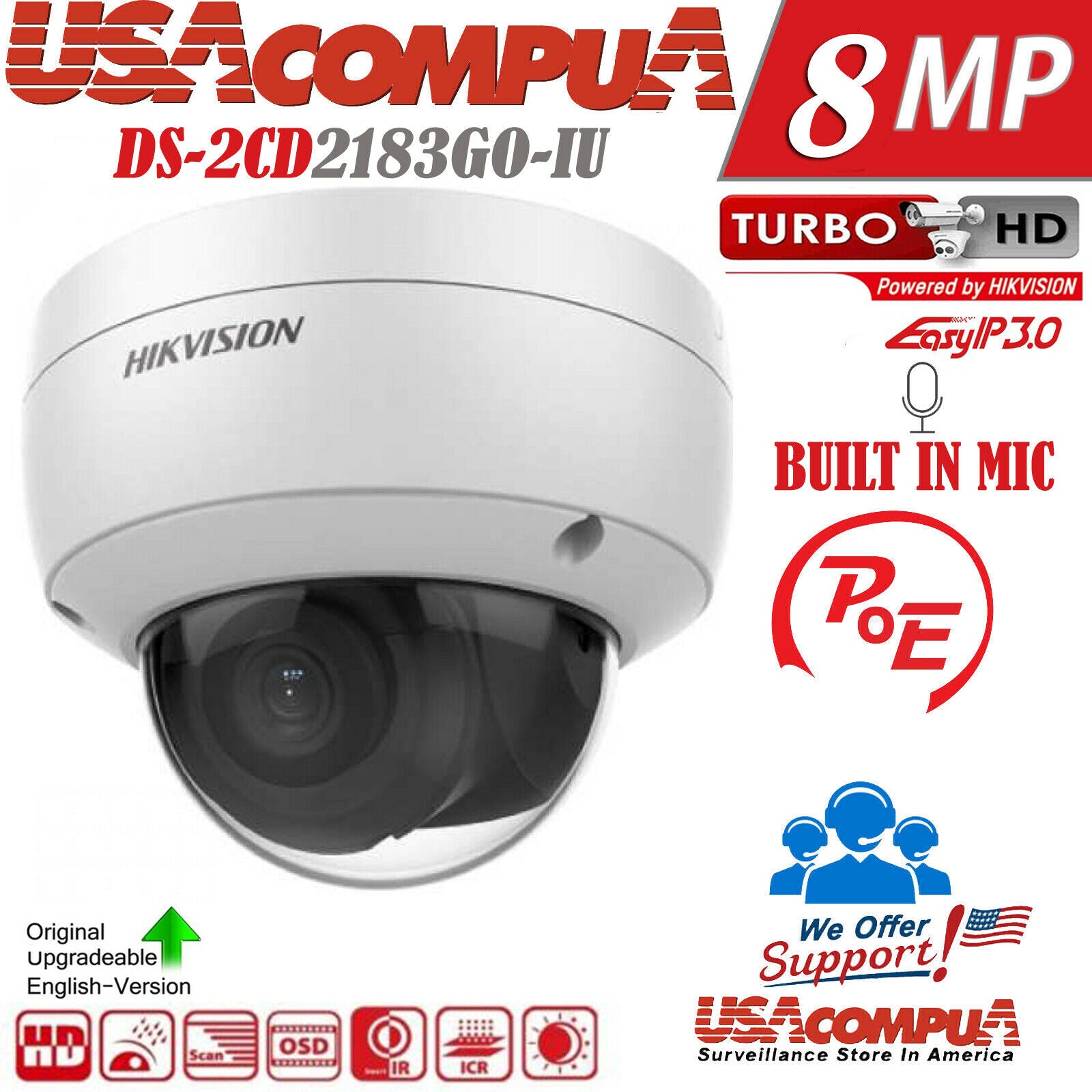 Thumbnail 3 for HIKVISION 8MP POE DS-2CD2183G0-IU Vandal/P h.265 - ENGLISH (2.8mm) Built-In-Mic
