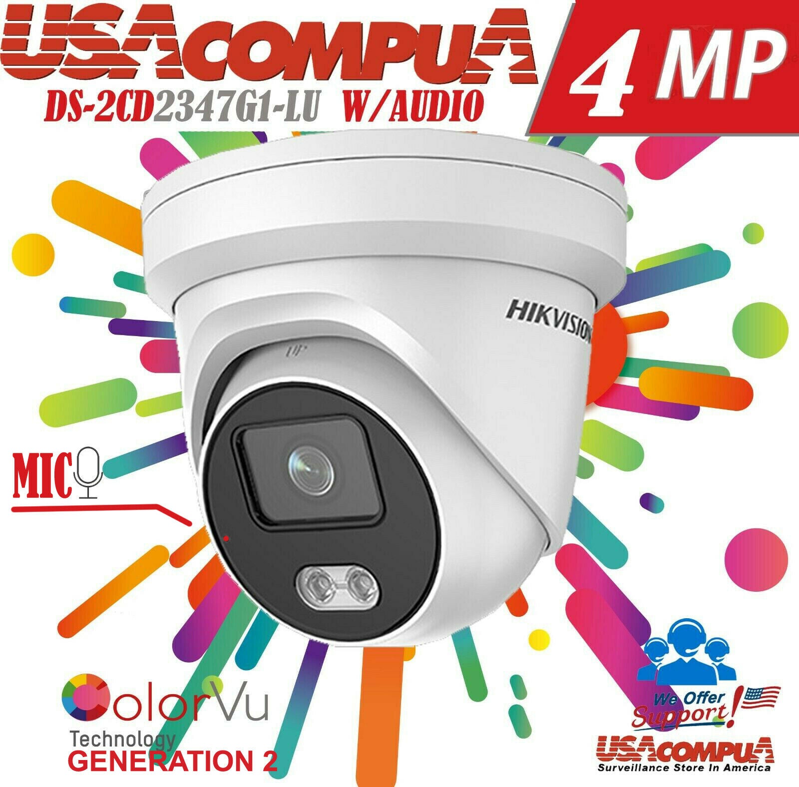 Thumbnail 2 for Hikvision DS-2CD2347G2-LU 4MP ColorVu Turret Camera with 24/7 Color Imaging