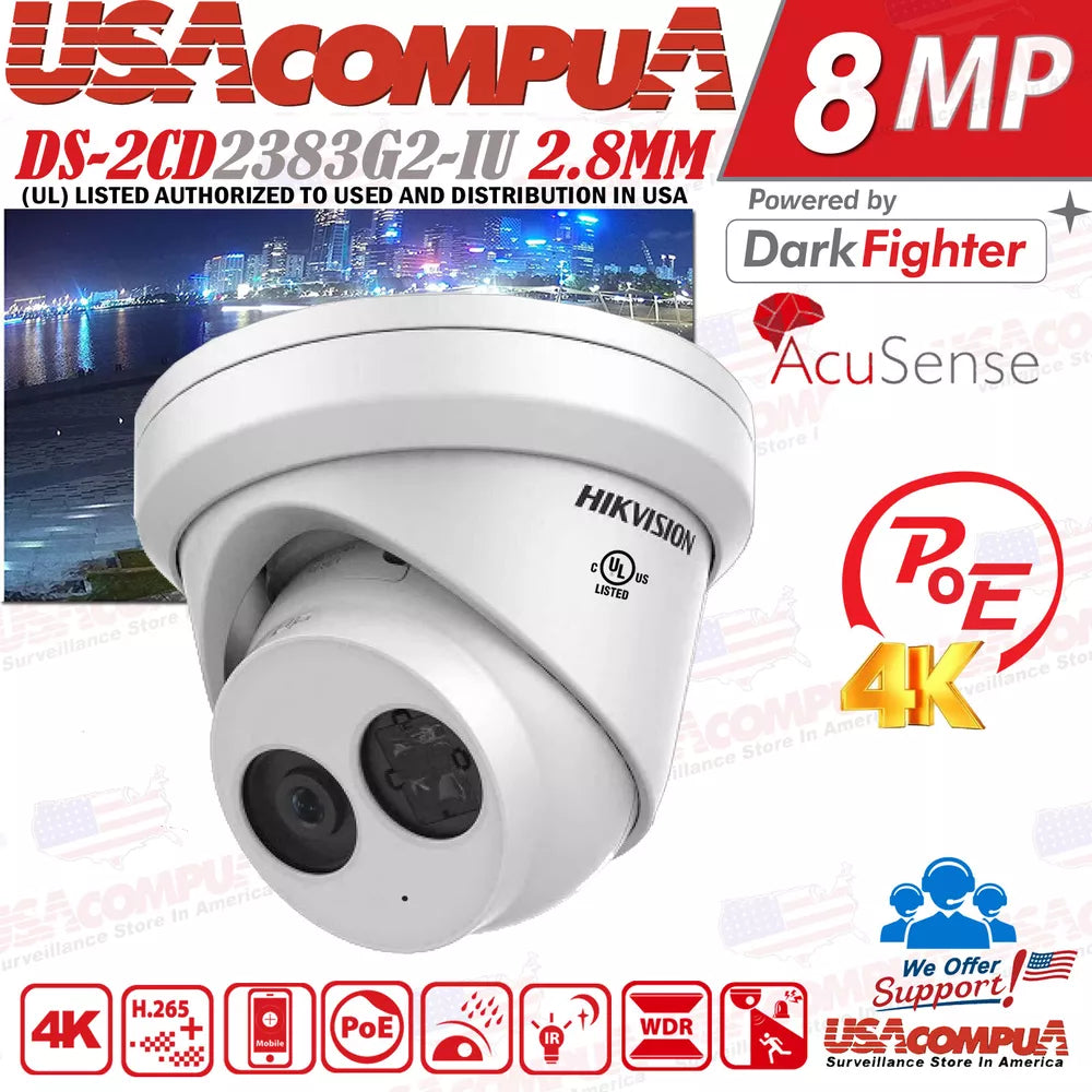 Thumbnail 2 for Hikvision DS-2CD2383G2-IU 8MP AcuSense Fixed Turret Network IP Camera PoE 4K Mic