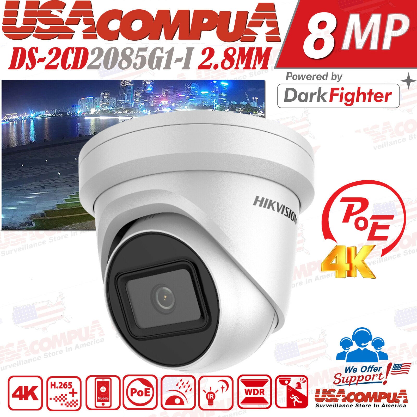 Thumbnail 2 for DS-2CD2385G1-I Hikvision Original 4K 8MP Turret Dome IP Camera DarkFighter 2.8mm