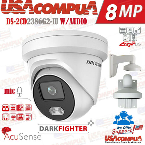 Thumbnail 2 for Hikvision DS-2CD2386G2-IU 8MP AcuSense Turret Network Camera with Mic PoE IP67 4K UHD