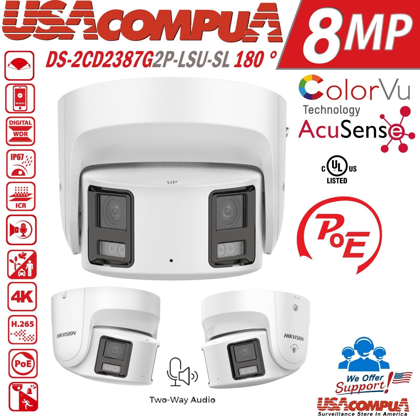 Thumbnail 3 for Hikvision DS-2CD2387G2P-LSU/SL 4K 8MP 180° Panoramic ColorVu Camera