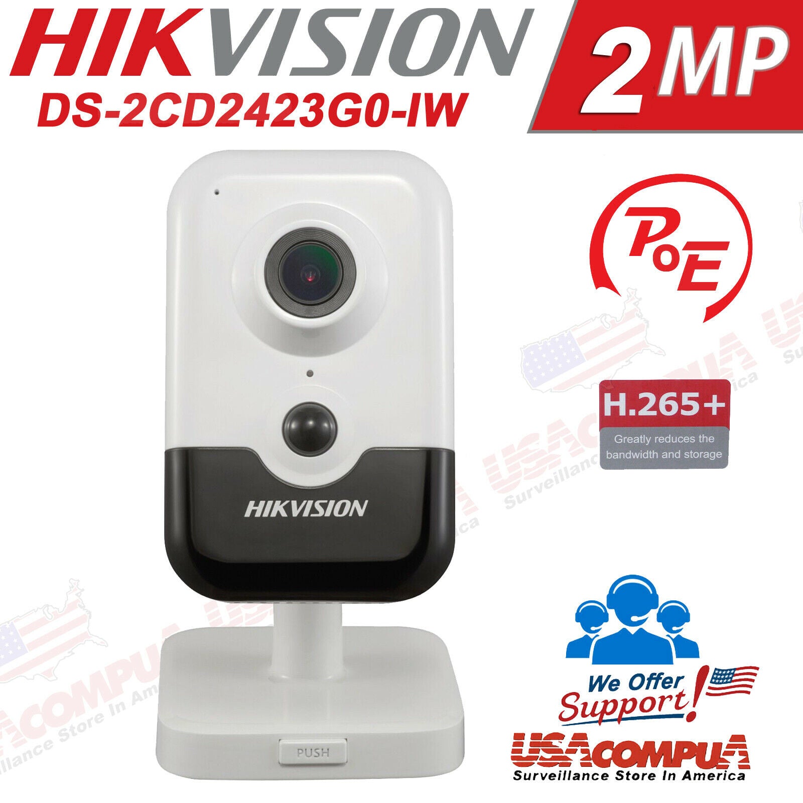 Thumbnail 2 for DS-2CD2423G0-IW Hikvision Wi-Fi 2MP Cube Network Camera PIR (2.8mm) IR Fixed