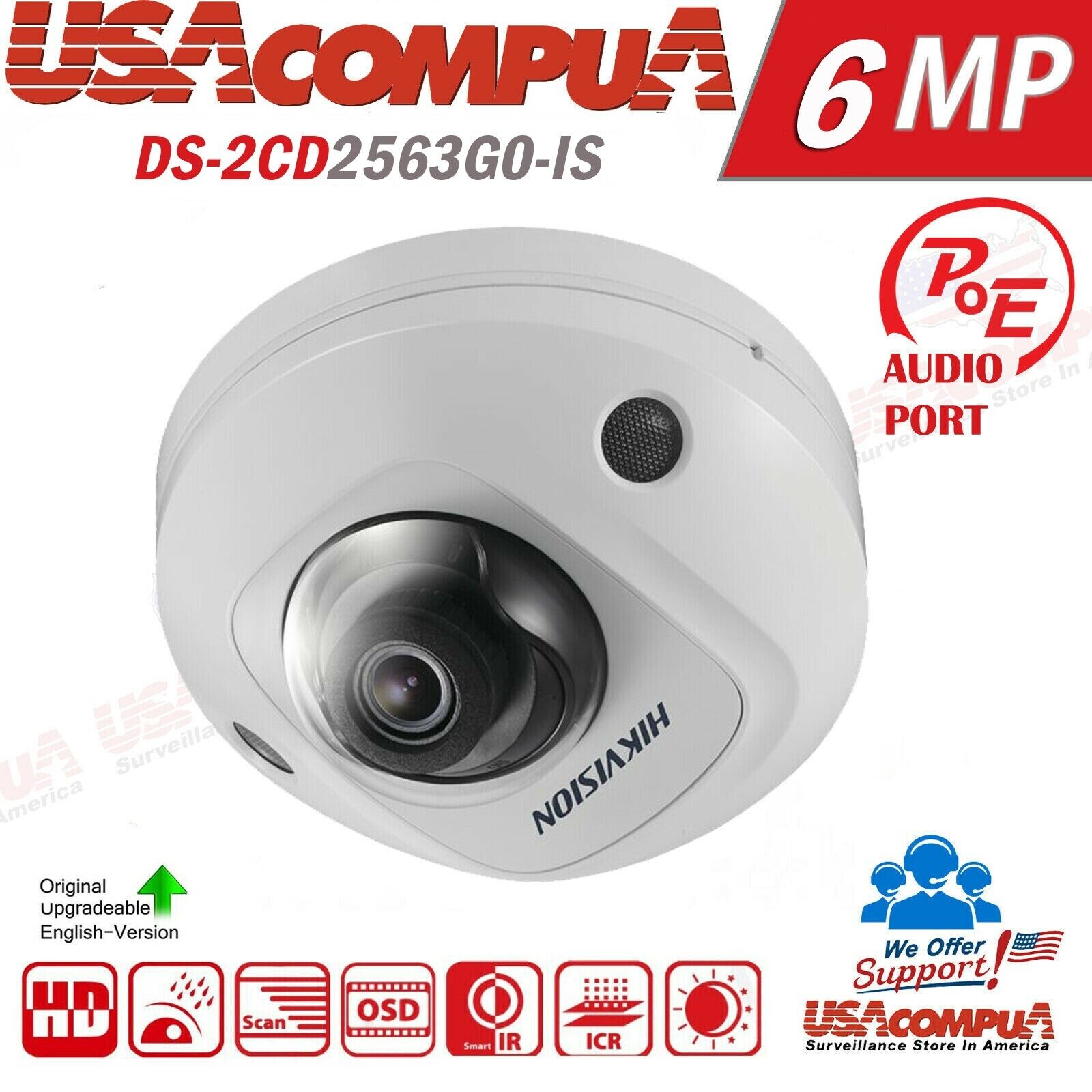 Thumbnail 2 for Hikvision 6MP PoE IP Camera DS-2CD2563G0-IS Built-inmic H.265+