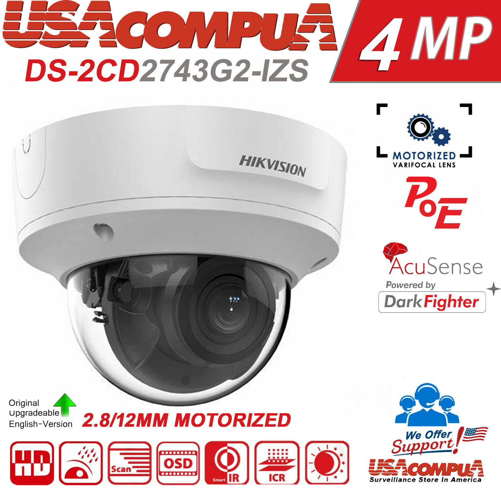 Thumbnail 2 for Hikvision DS-2CD2743G2-IZS 4MP AcuSense Motorized Varifocal Dome IP Camera