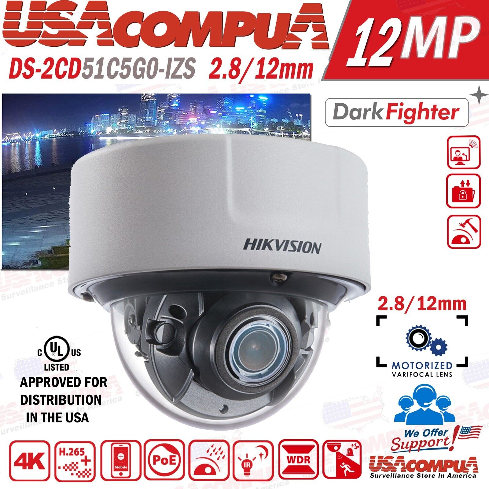 Thumbnail 5 for Hikvision DS-2CD51C5G0-IZS 12MP IR Varifocal Dome Network Camera with Smart Detection