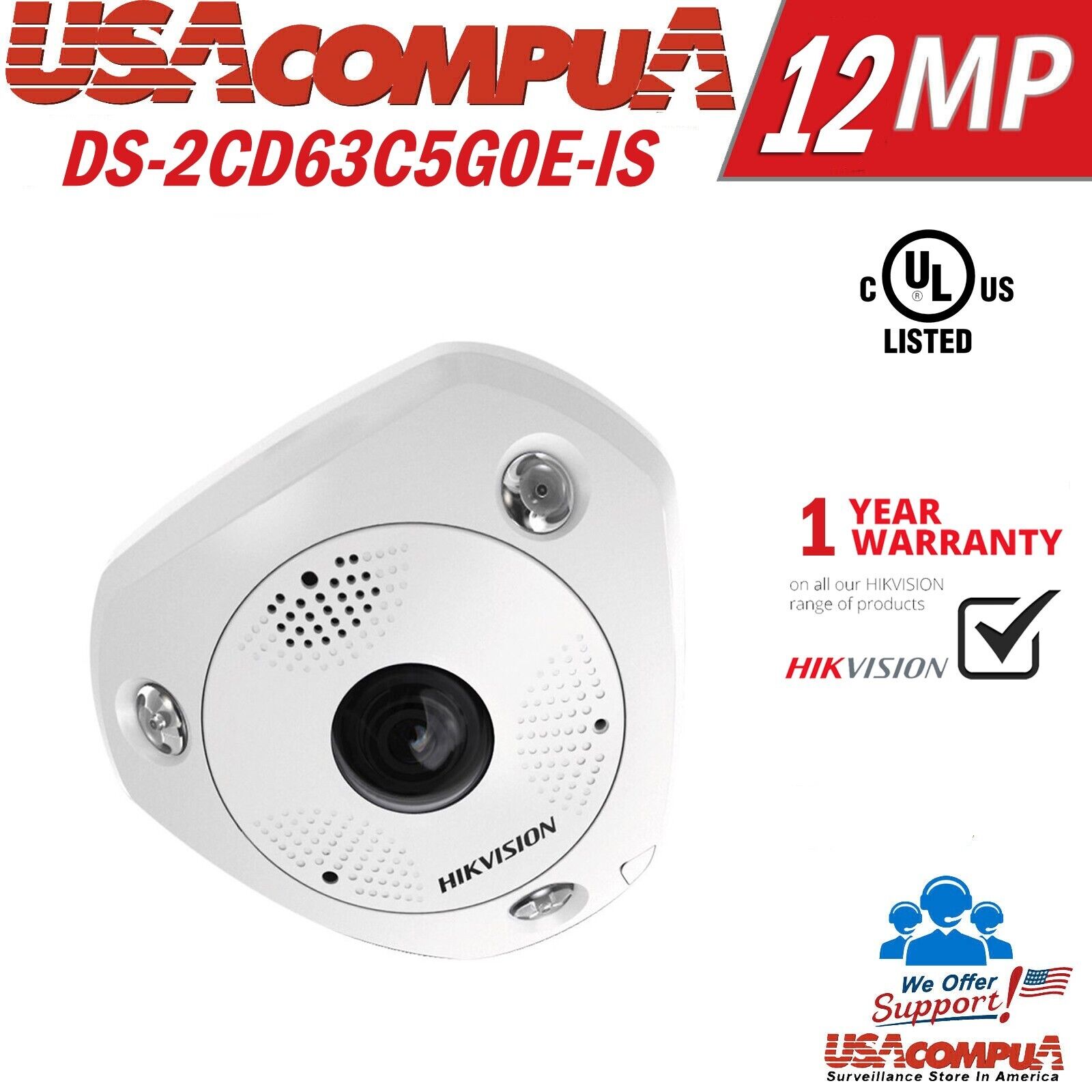 Thumbnail 2 for Hikvision Fisheye Camera DS-2CD63C5G0-IS 12MP Micro SD PoE 2mm