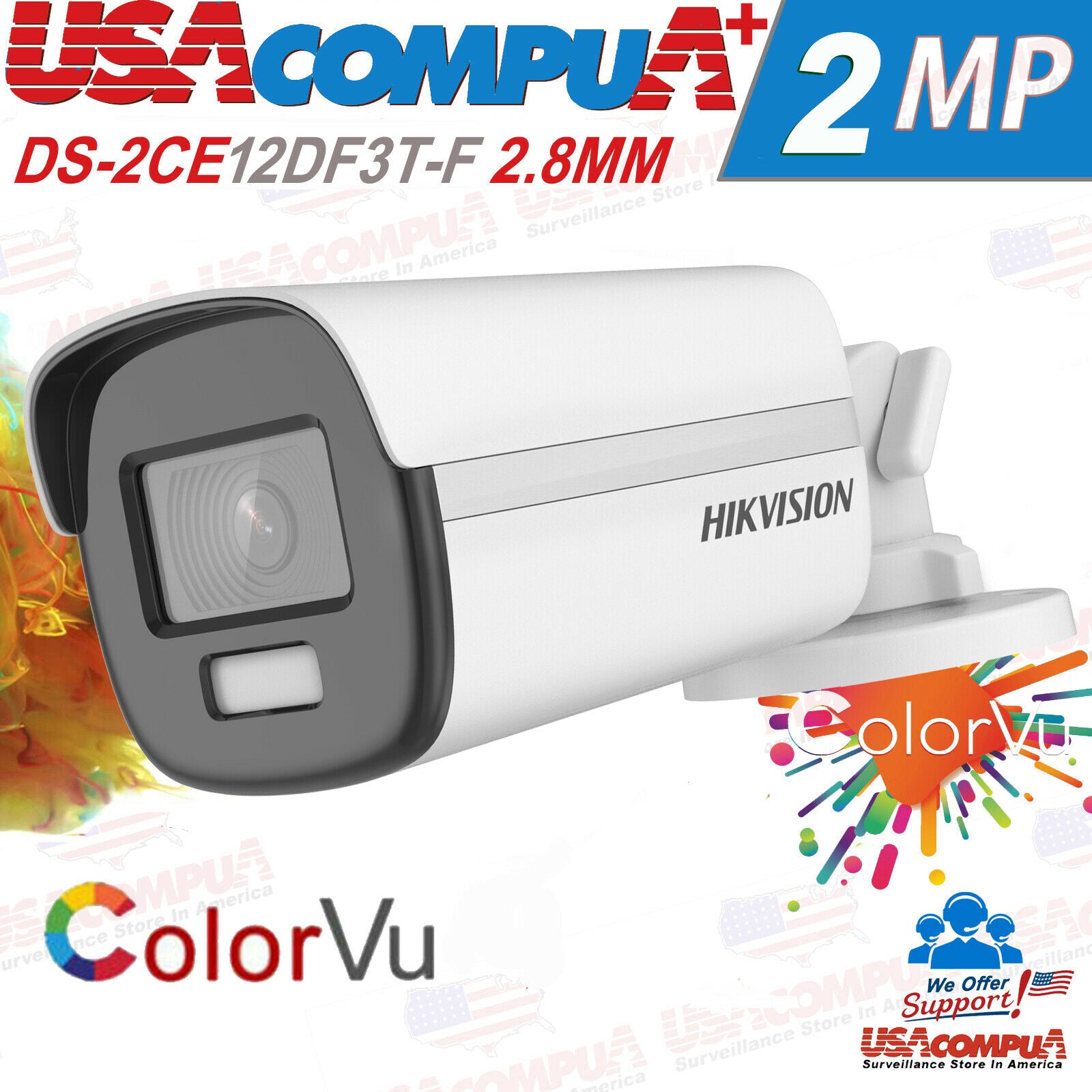 Thumbnail 2 for DS-2CE12DF3T-F Hikvision 2MP Full Time ColorVu Bullet Camera 2.8mm Lens WDR IP67