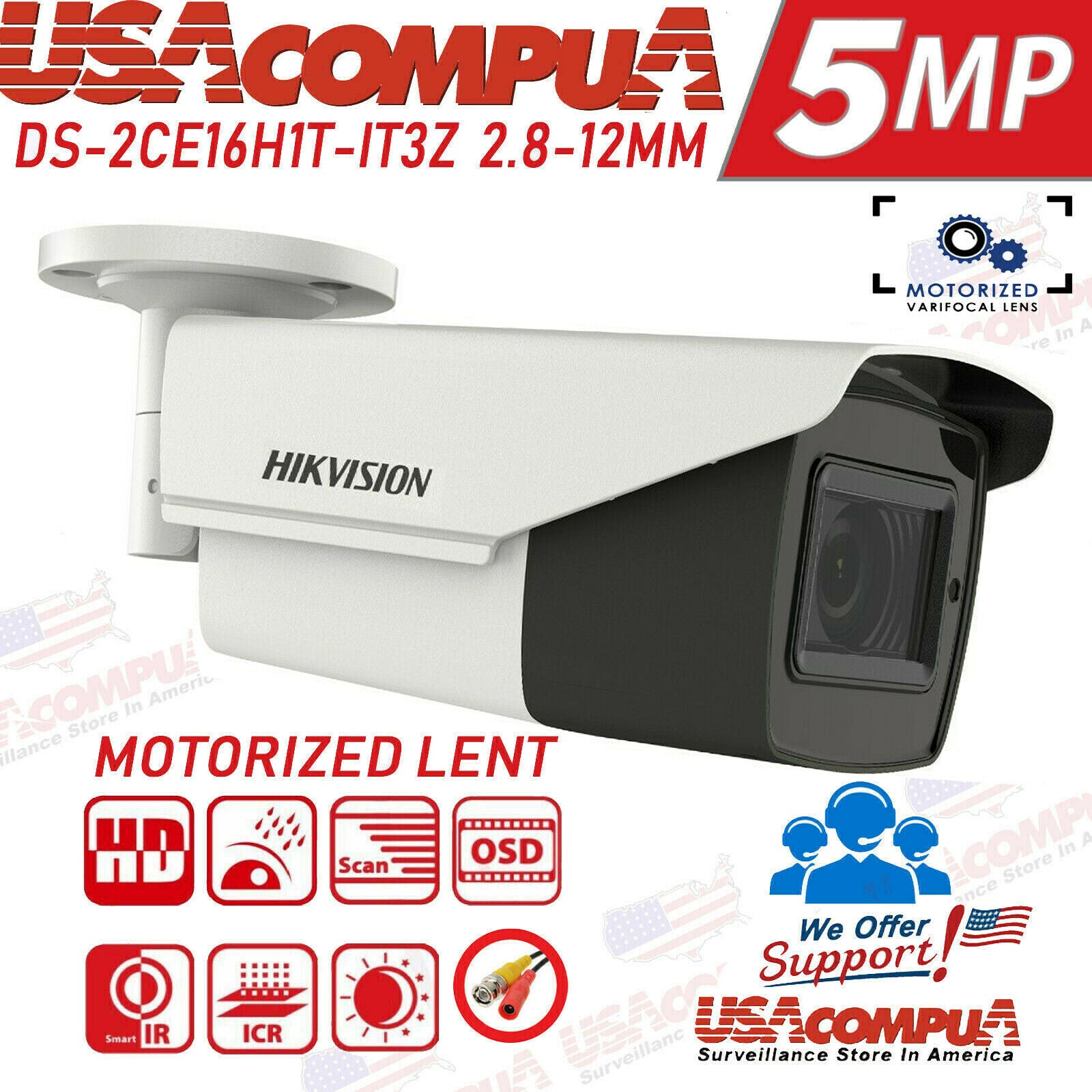 Thumbnail 2 for Hikvision 5MP Bullet Varifocal Motorized EXIR Camera DS-2CE16H0T-IT3ZF 2.8-12MM