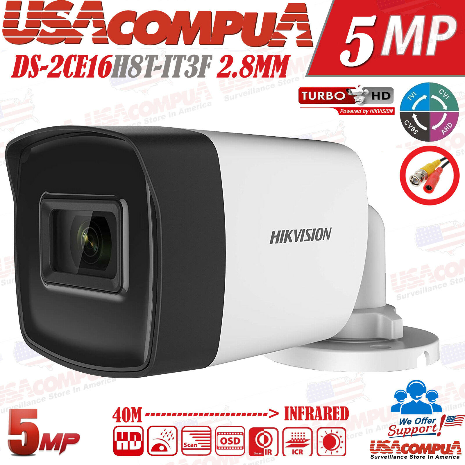 Thumbnail 2 for Hikvision 5MP Bullet DS-2CE16H8T-IT3F Outdoor IR 2.8mm,40m EXIR 2.0 New 2020