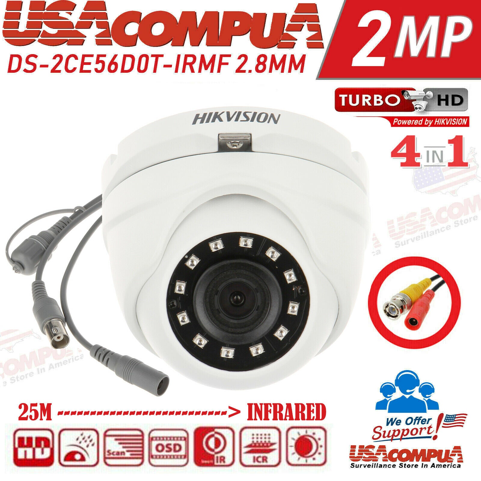 Thumbnail 5 for DS-2CE56D0T-IRMF Hikvision 2MP CAMERA HDTurboHD 2.8mm Full HD 1080P IR 20M