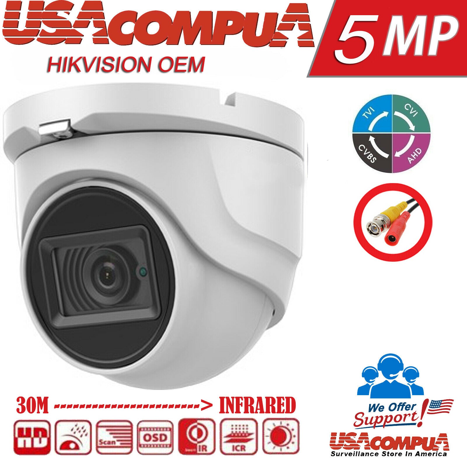 Thumbnail 2 for DS-2CE56H0T-ITMF Hikvision 5MP Dome Camera Hd-tvi Outdoor Bnc (no Logo ) Oem