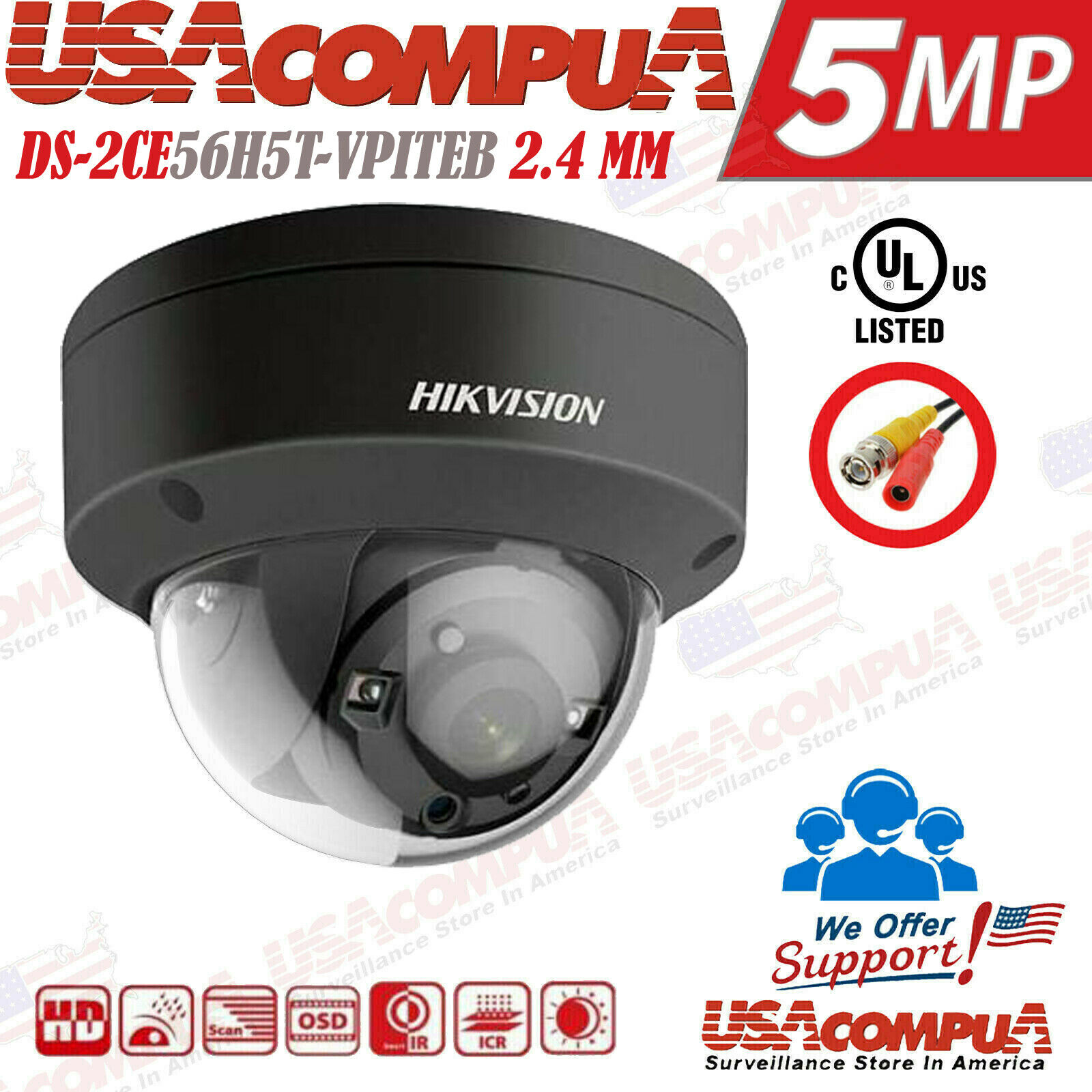 Thumbnail 2 for Hikvision 5MP Camera WDR Vandal Proof DS-2CE56H5T-VPITEB EXIR US 2.8mm
