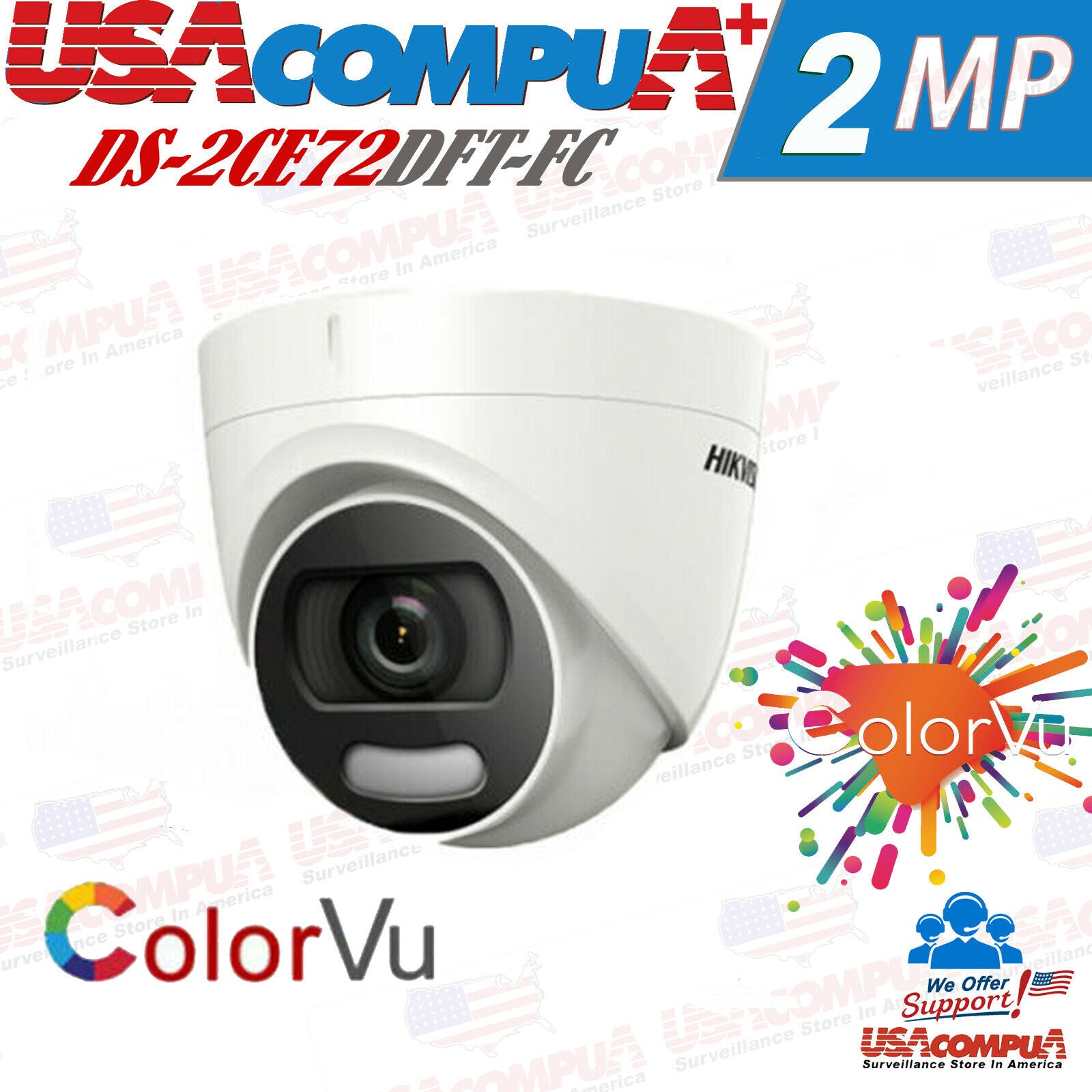 Thumbnail 2 for DS-2CE72DF3T-F HIKVISION 2MP ColorVu Full Time Color Dome Camera HD Analog WDR 3
