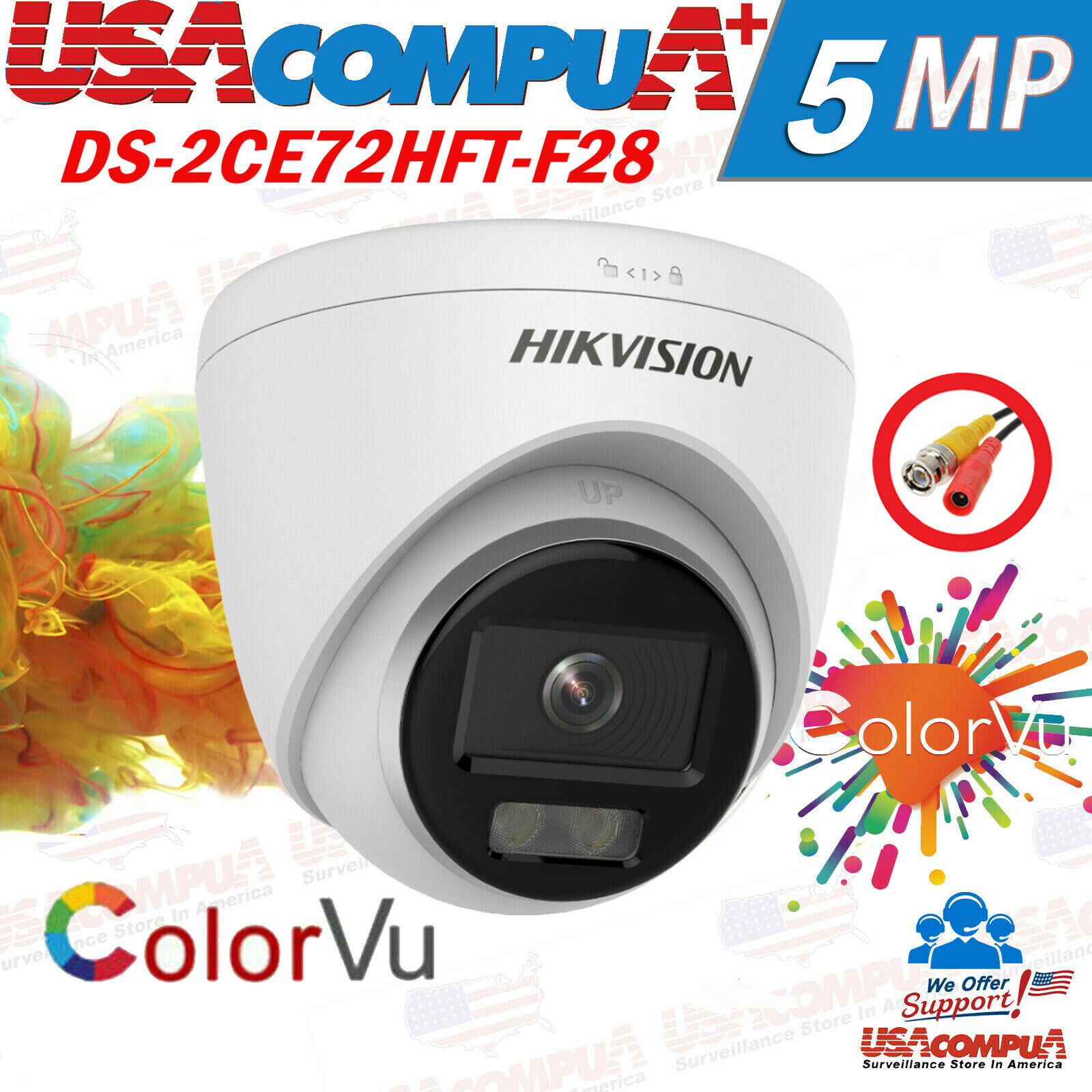 Thumbnail 4 for HIKVISION 5MP ColorVu DS-2CE72HFT-F28 Fixed Outdoor Turret Camera 2.8m