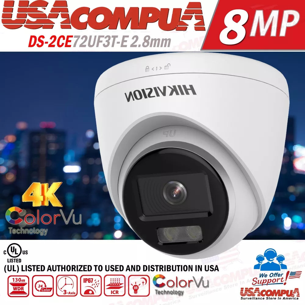 Thumbnail 4 for Hikvision 8mp Turret Turbo HD 4K DS-2CE72UF3T-E ColorVu 2.8mm / IP67 WDR 13db