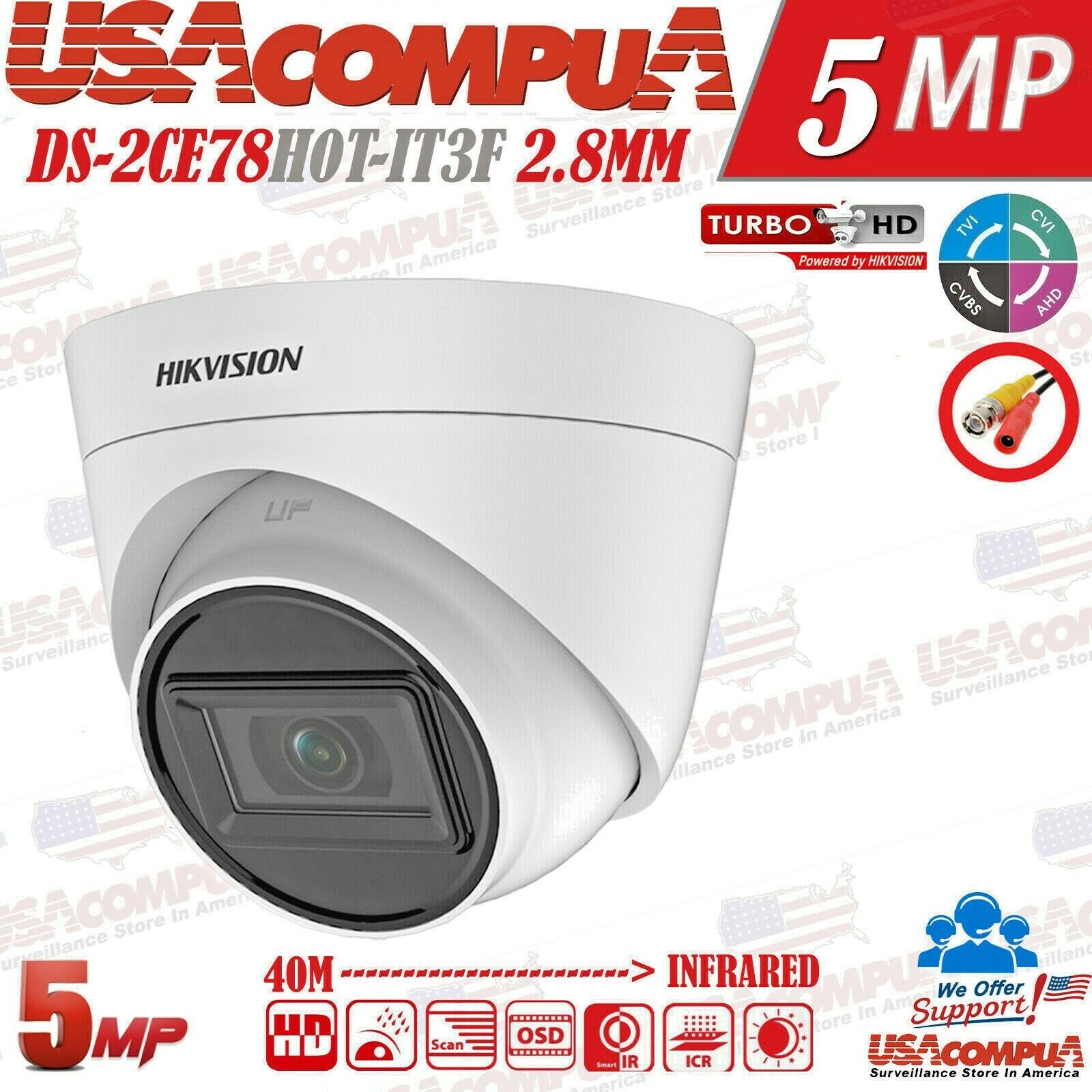 Thumbnail 2 for Hikvision 5MP Dome Camera TurboHD Analog Outdoor IR DS-2CE76H0T-IT3F(2.8mm)