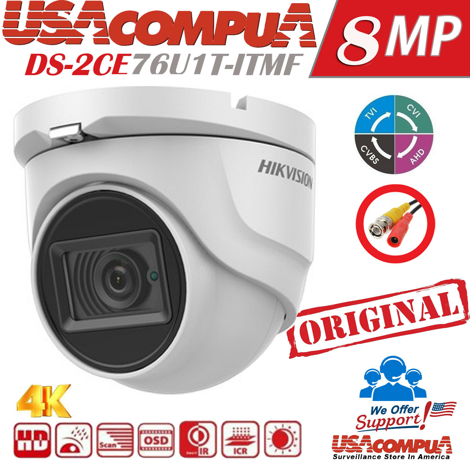 Thumbnail 2 for Hikvision DS-2CE76U1T-ITMF 4K Analog Turbo HD EXIR 4-in-1 2.8 mm Lens Mini-dome