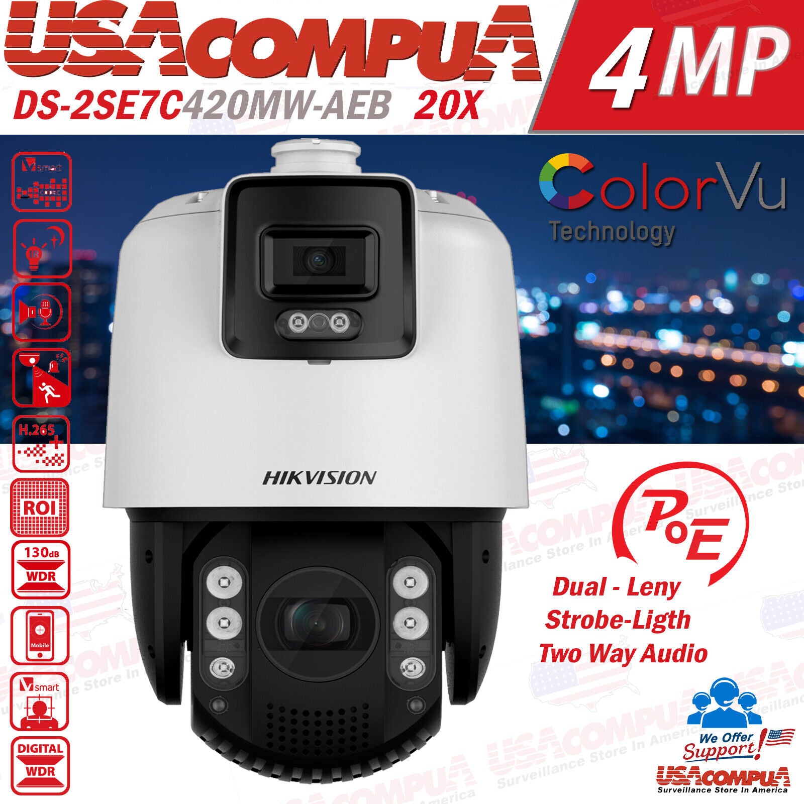 Thumbnail 3 for Hikvision 4MP PTZ DS-2SE7C420MW-AEB Zoom Camera PoE Smart-tracking