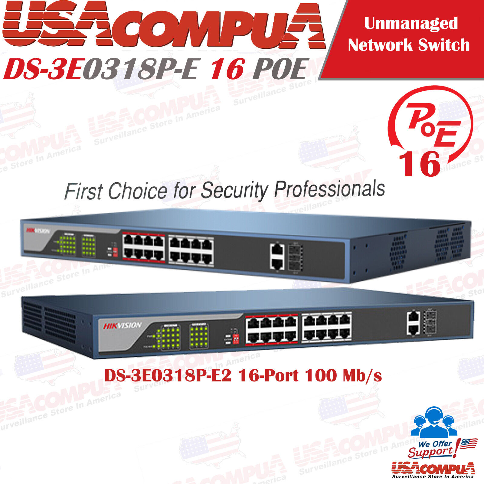 Thumbnail 2 for Hikvision DS-3E0318P-E2 Unmanaged Ethernet 16 PoE Switch 100Mbps Network Access