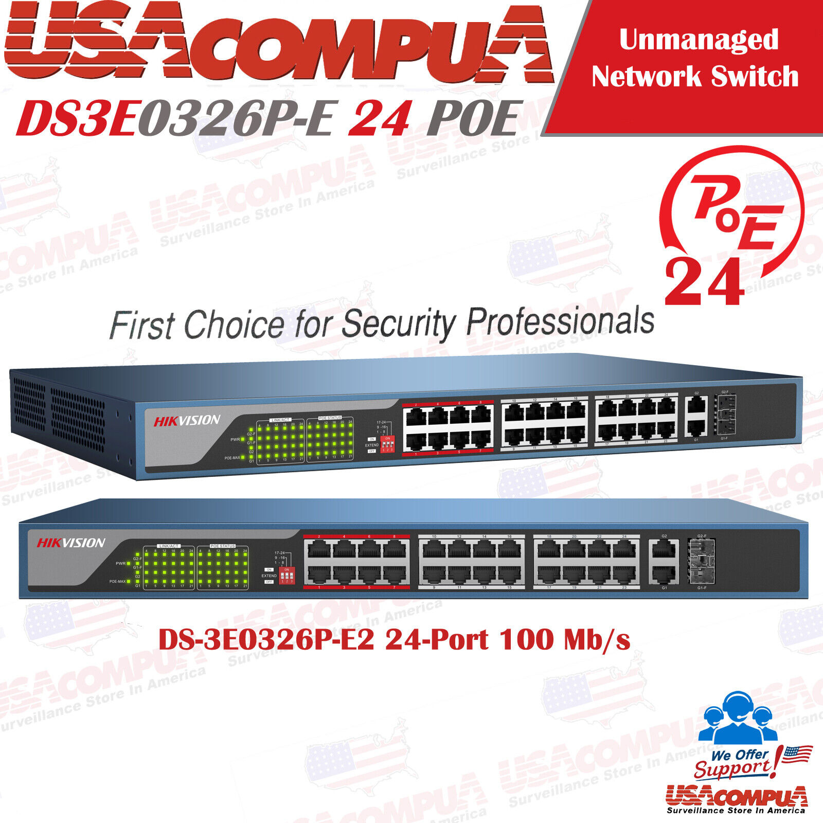 Thumbnail 2 for Hikvision DS-3E0326P-E2 Unmanaged Ethernet 24 PoE Switch 100Mbps Network Access