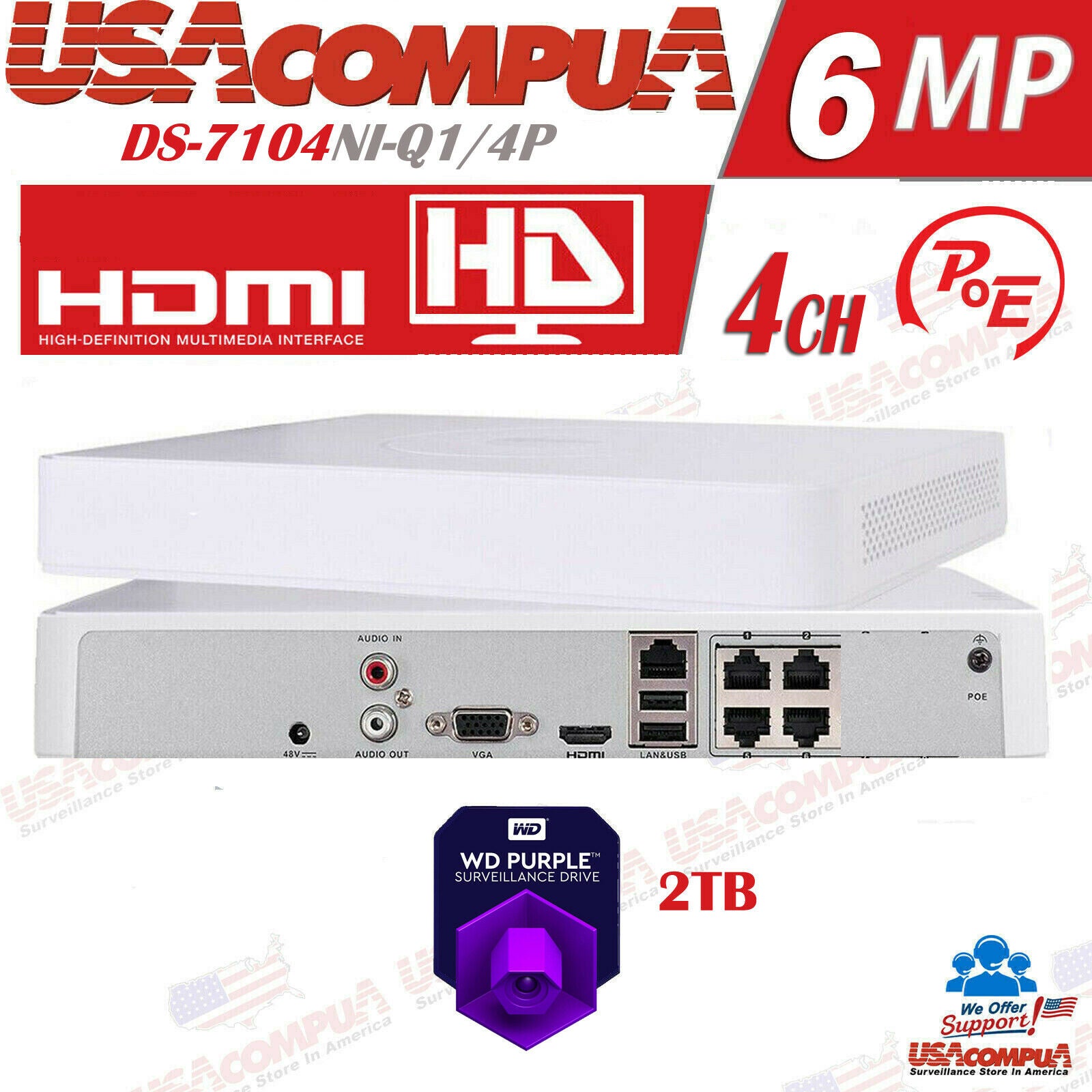 Thumbnail 7 for Hikvision 4CH POE 4 Channel NVR DS-7104NI-Q1/4P Original English W/Hard Drive