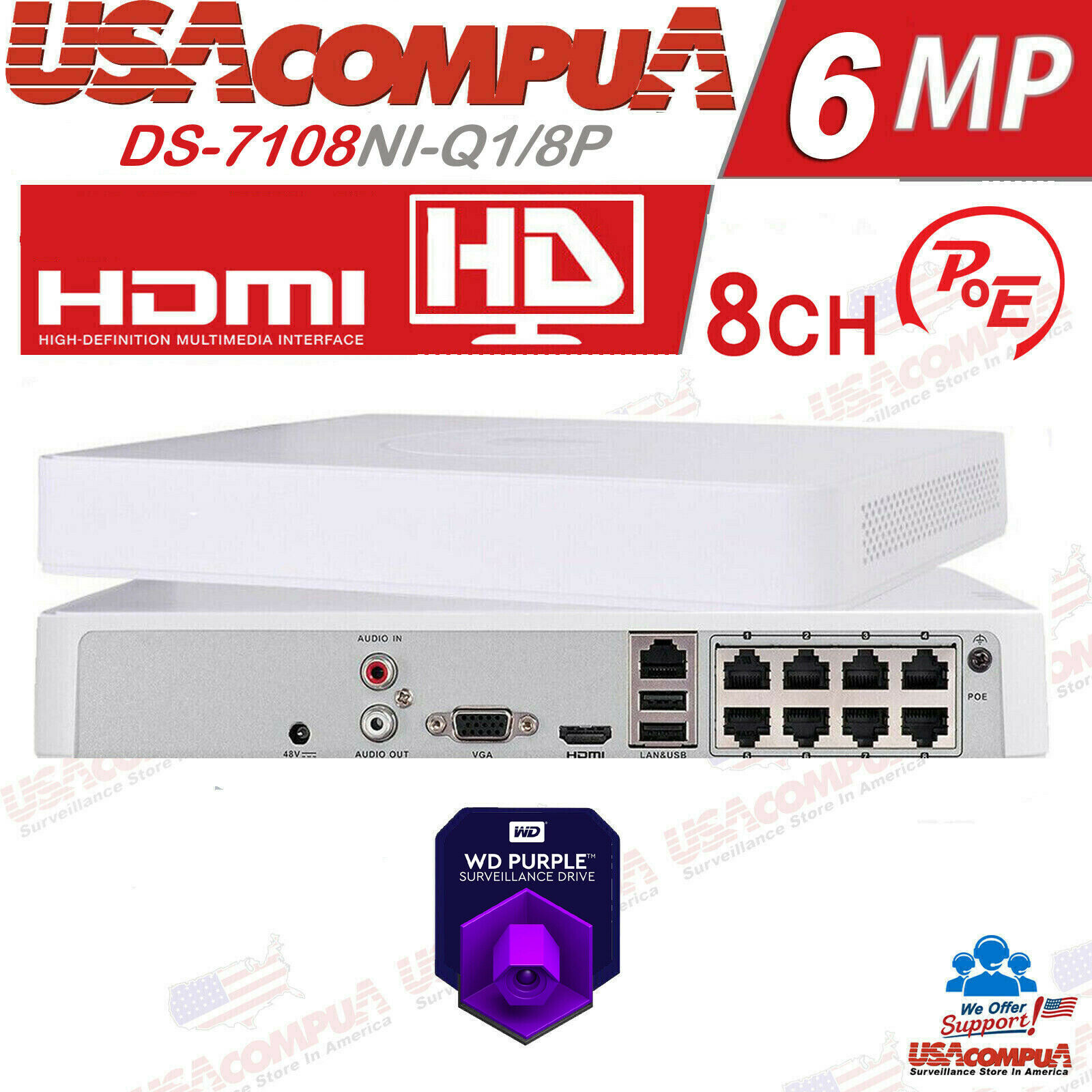 Thumbnail 2 for Hikvision DS-7108NI-Q1/8P 8-Channel PoE NVR with 6MP Support and H.265+