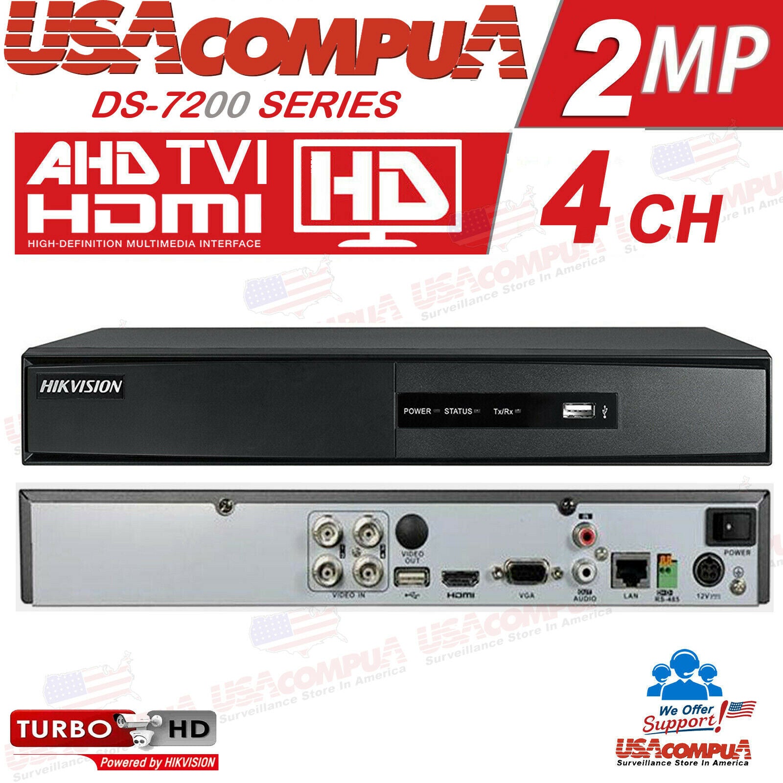 Thumbnail 2 for DS-7204HGHI-F1 Hikvision 4CH DVR 4 Channel Turbo HD 1080P