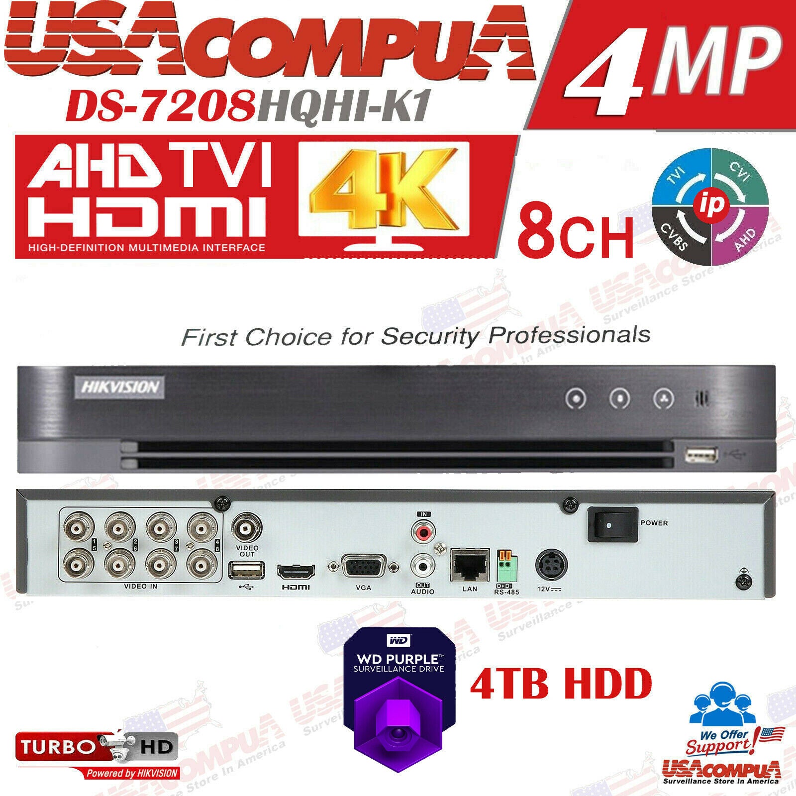 Thumbnail 2 for DS-7208HGHI-K1 Hikvision 8CH DVR 8 Cha NNEL4MP Hd-tvi + 4CH IP H.265+