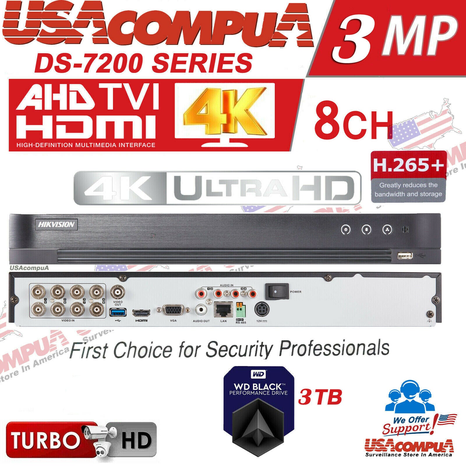 Thumbnail 2 for DS-7208HQHI-K2 DVR 8CH Hikvision Turbo HD 4K interface Hard disk optional
