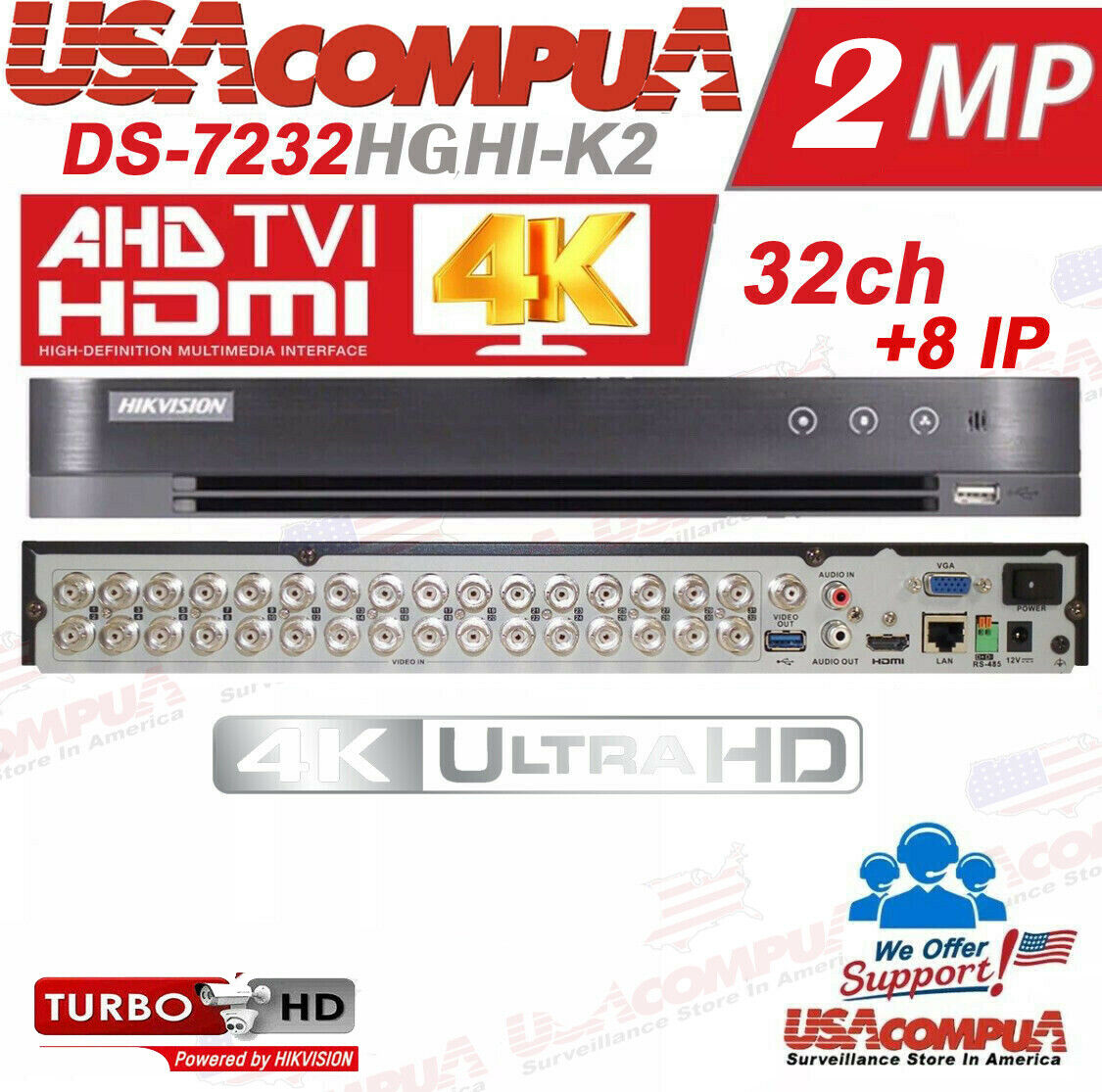 Thumbnail 5 for Hikvision 32 CH DVR DS-7232HGHI-K2 7200 Series TurboHD Tribrid (OPTIONAL HDD)
