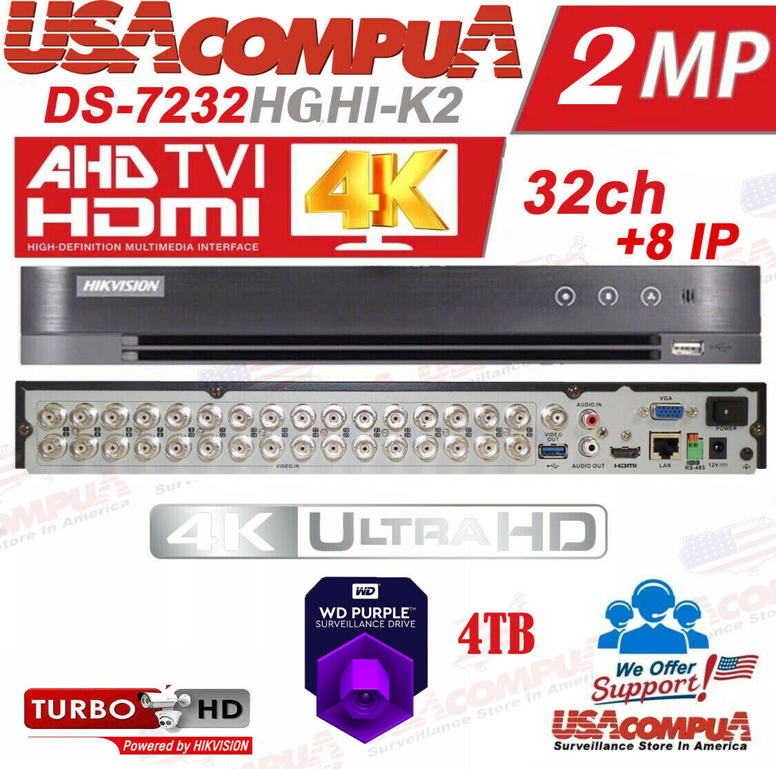 Thumbnail 6 for Hikvision 32 CH DVR DS-7232HGHI-K2 7200 Series TurboHD Tribrid (OPTIONAL HDD)