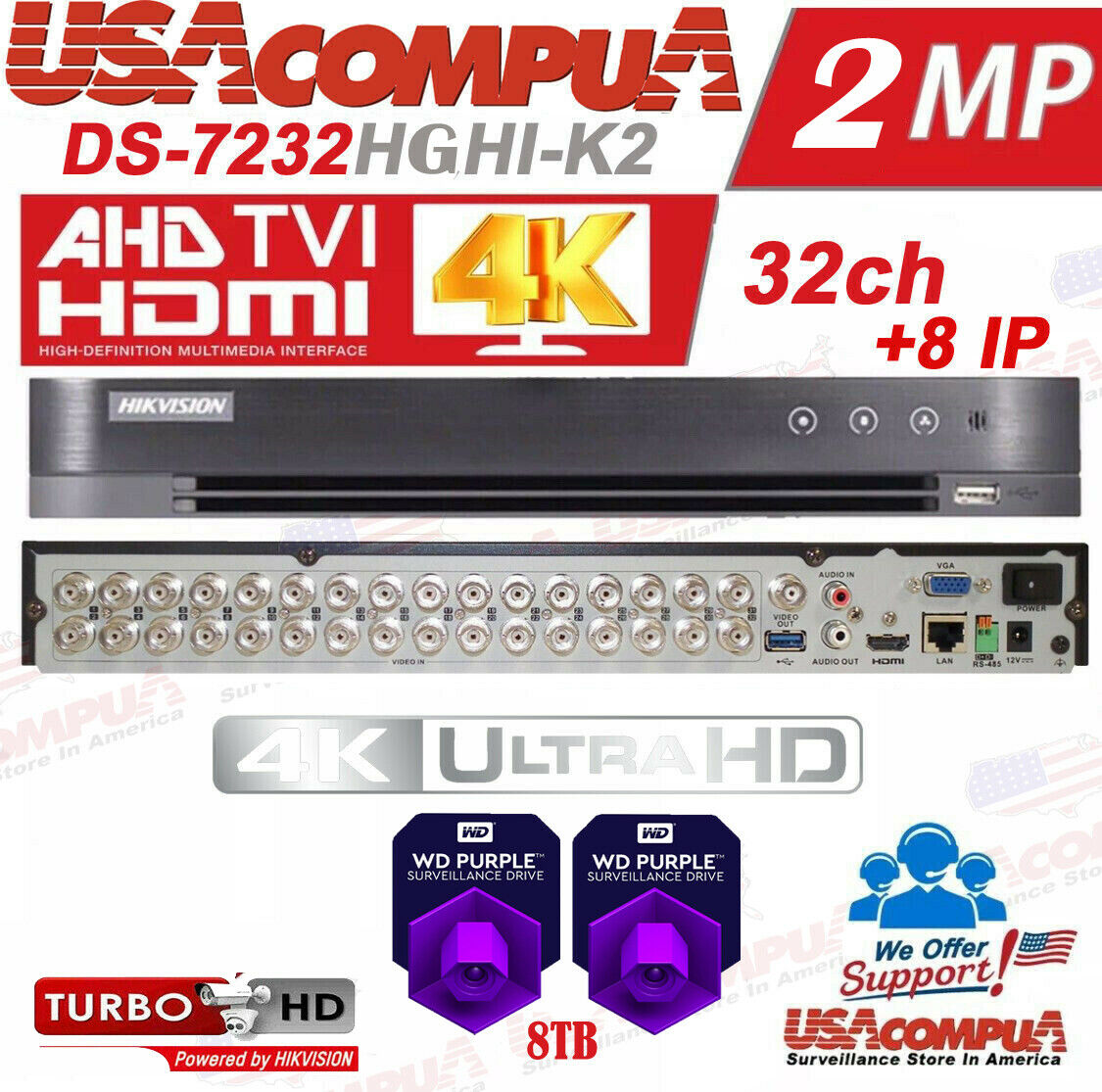 Thumbnail 8 for Hikvision 32 CH DVR DS-7232HGHI-K2 7200 Series TurboHD Tribrid (OPTIONAL HDD)