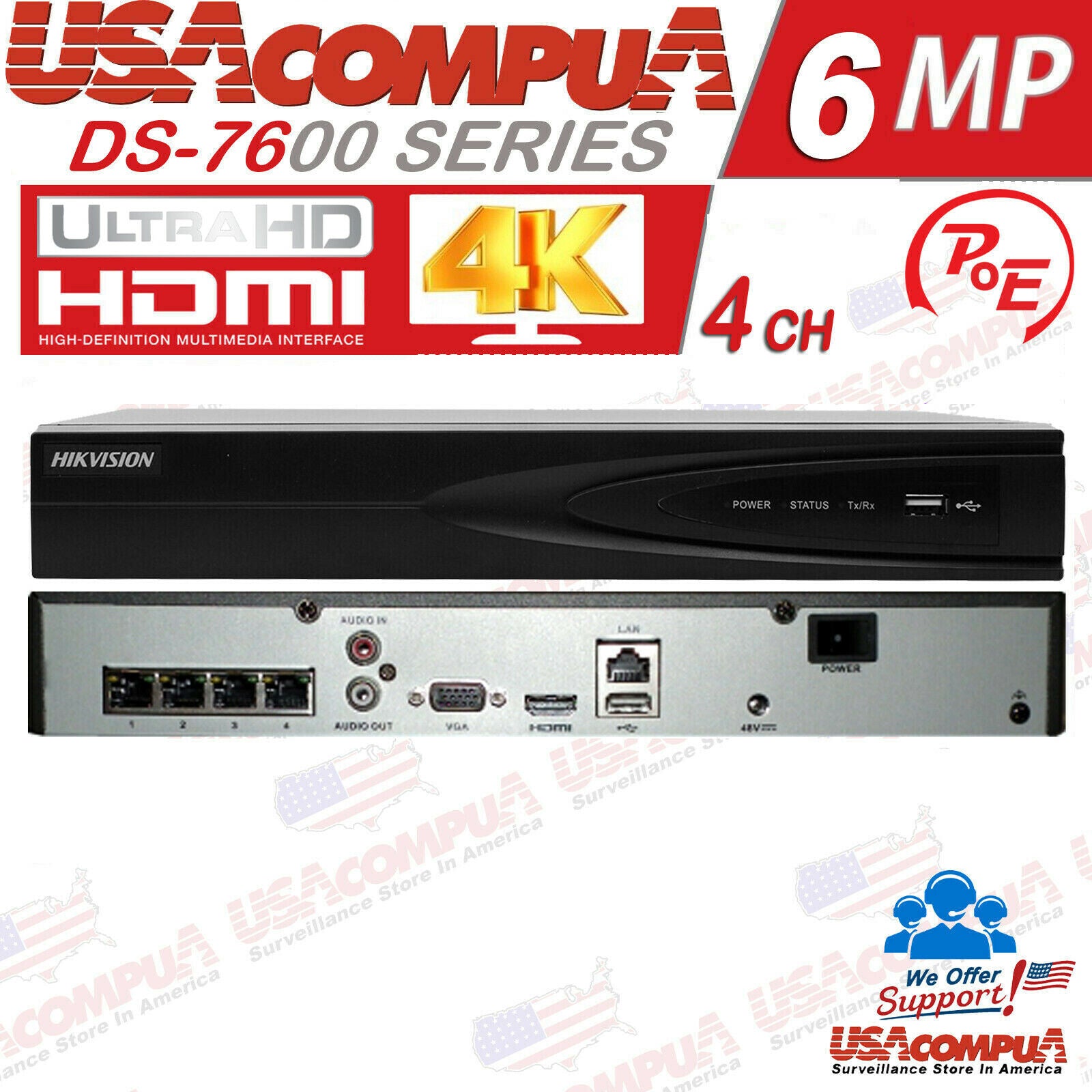 Thumbnail 4 for Hikvision DS-7604NI-Q1/4P 4CH 4K PoE NVR H.265+ 8MP Network Video Recorder