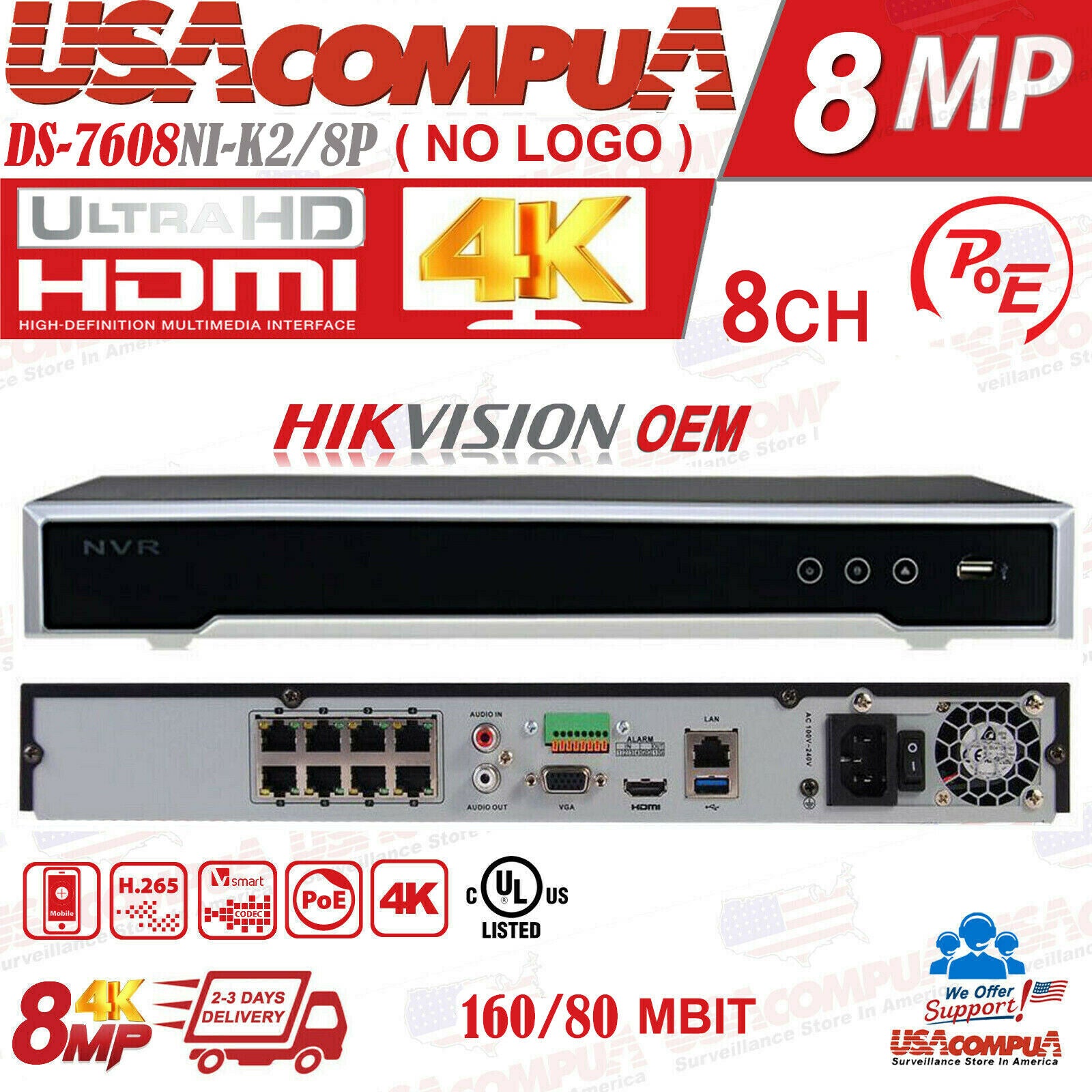 Thumbnail 5 for DS-7608NI-K2/8P OEM HIKVISION NVR 8CH 8 POE 4K Channel security H.265 (UL)