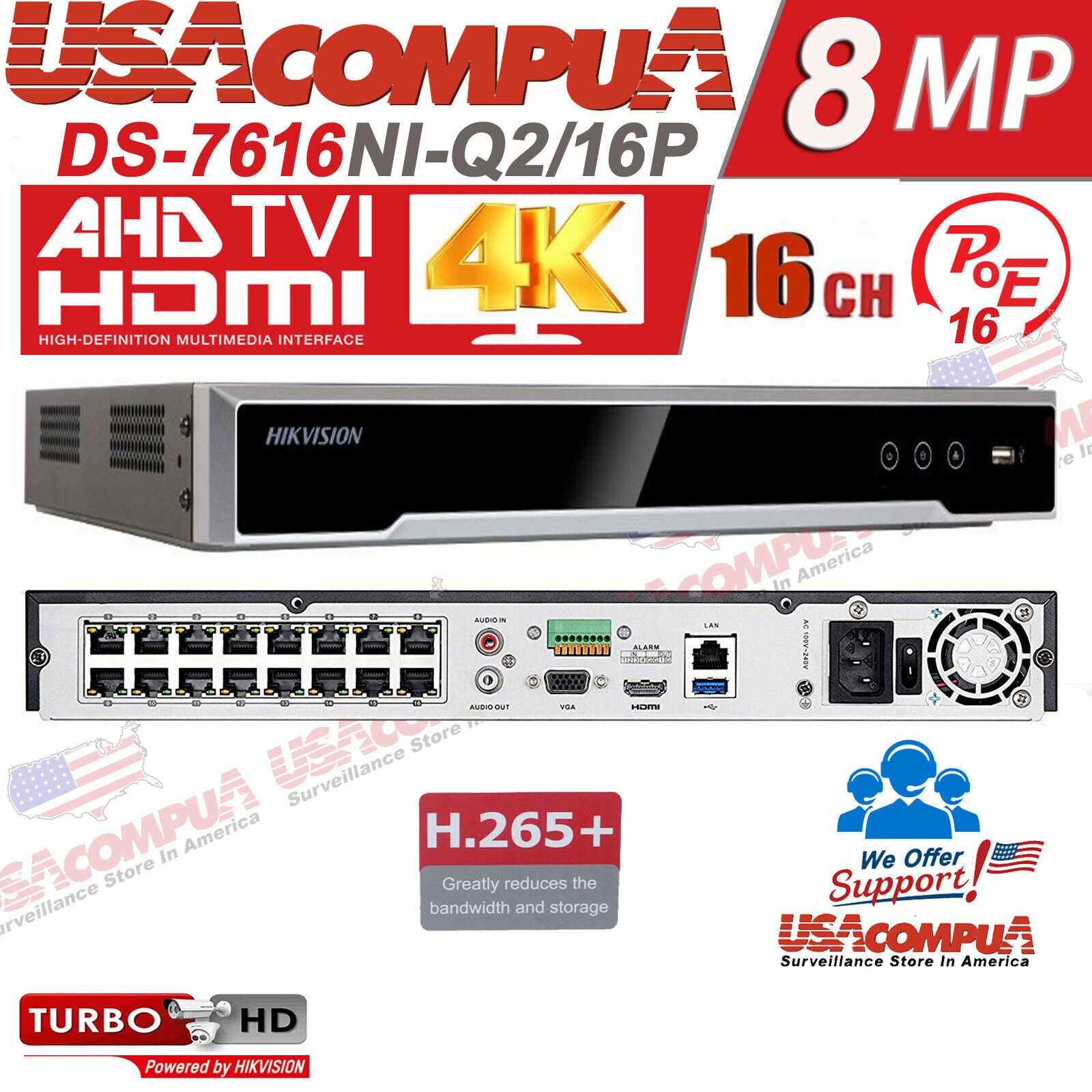 Thumbnail 2 for OEM DS-7616NI-Q2/16P 16-Channel 4K PoE NVR with Dual SATA Storage