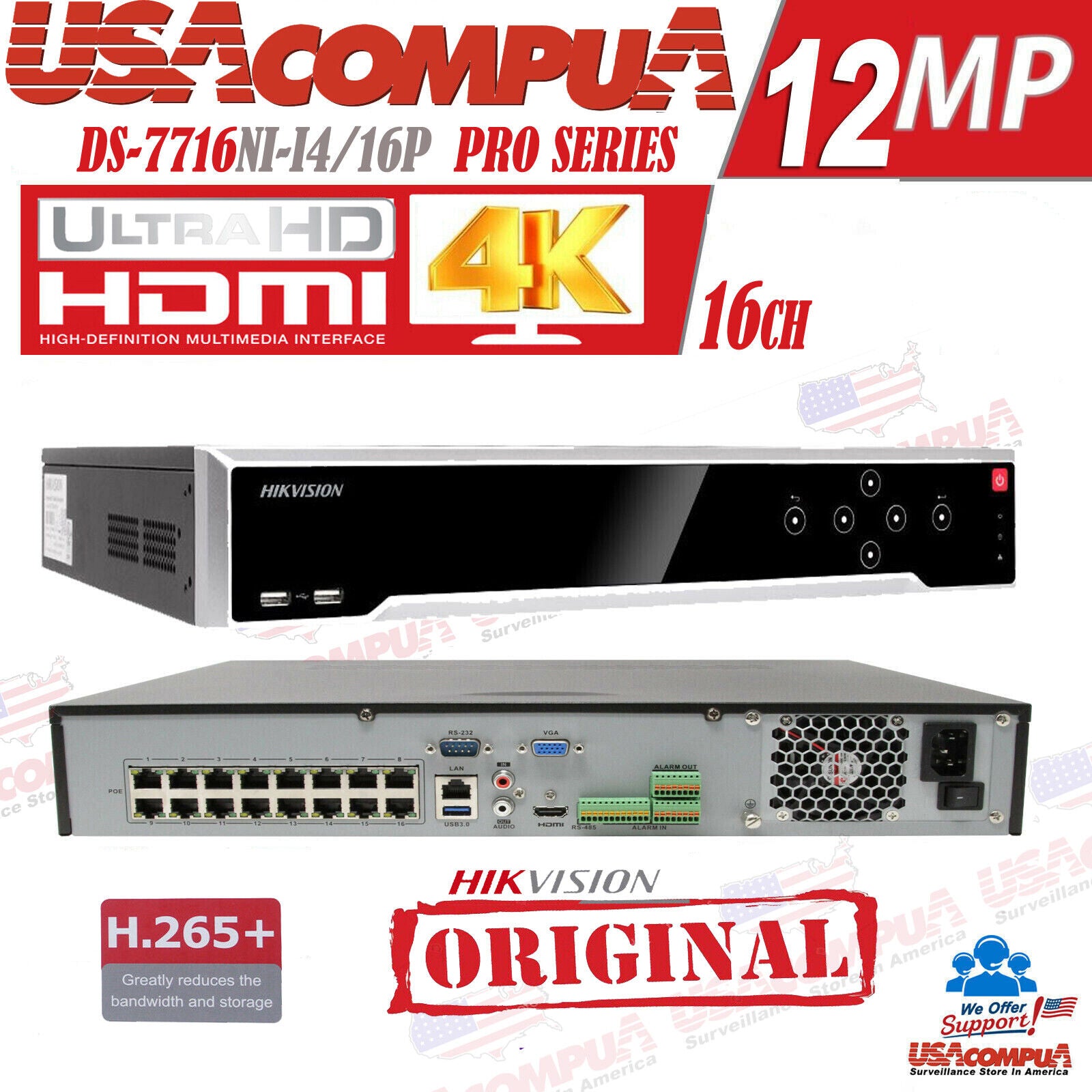 Thumbnail 2 for Hikvision DS-7716NI-I4/16P 16-ch 1.5U 16 PoE 4K NVR