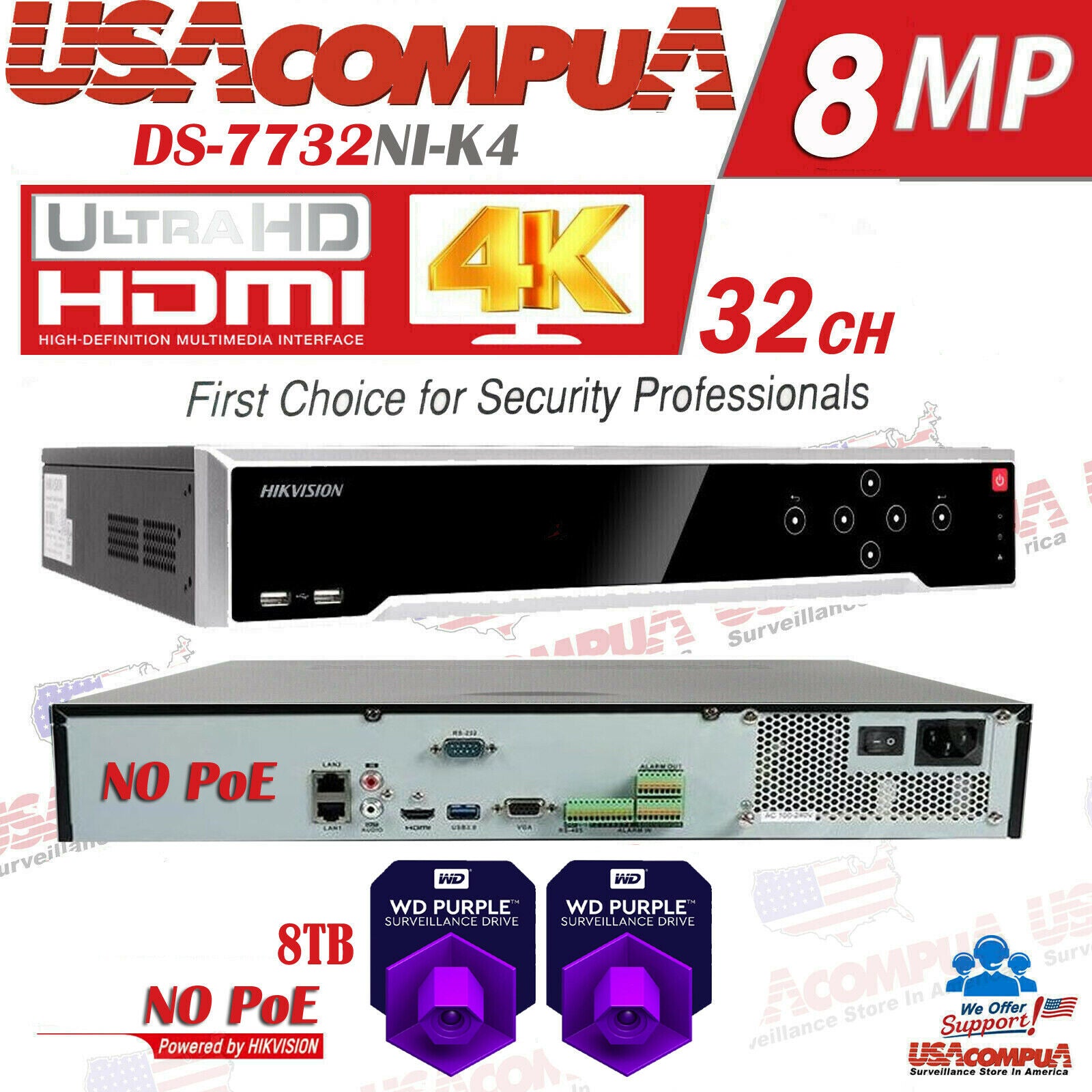 Thumbnail 10 for Hikvision 32 Channel 32CH 4K 8MP NVR (NO POE) DS-7732NI-K4 (Hard Drive Optional)