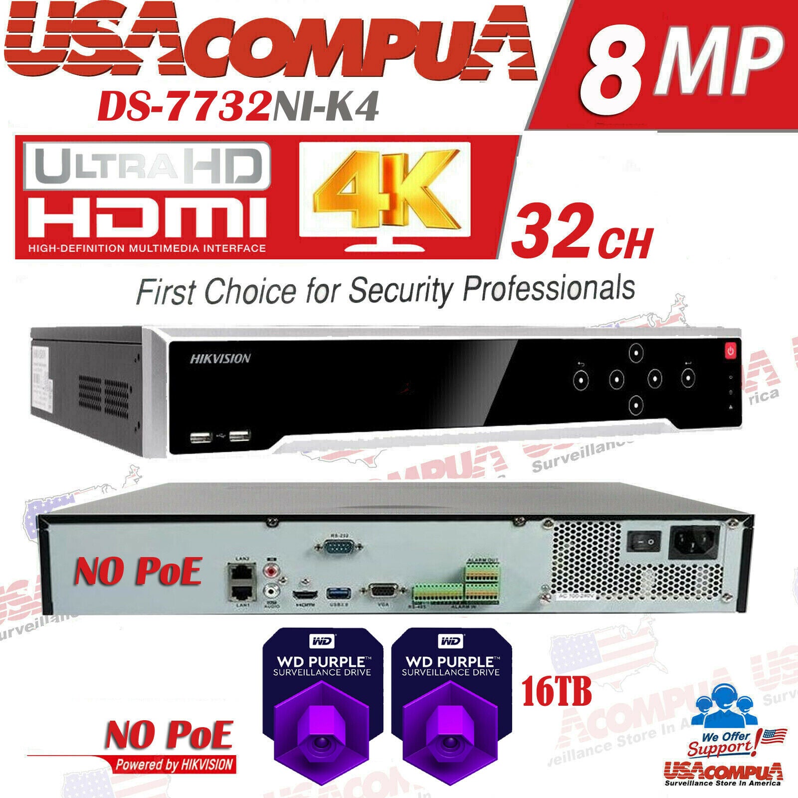Thumbnail 6 for Hikvision 32 Channel 32CH 4K 8MP NVR (NO POE) DS-7732NI-K4 (Hard Drive Optional)